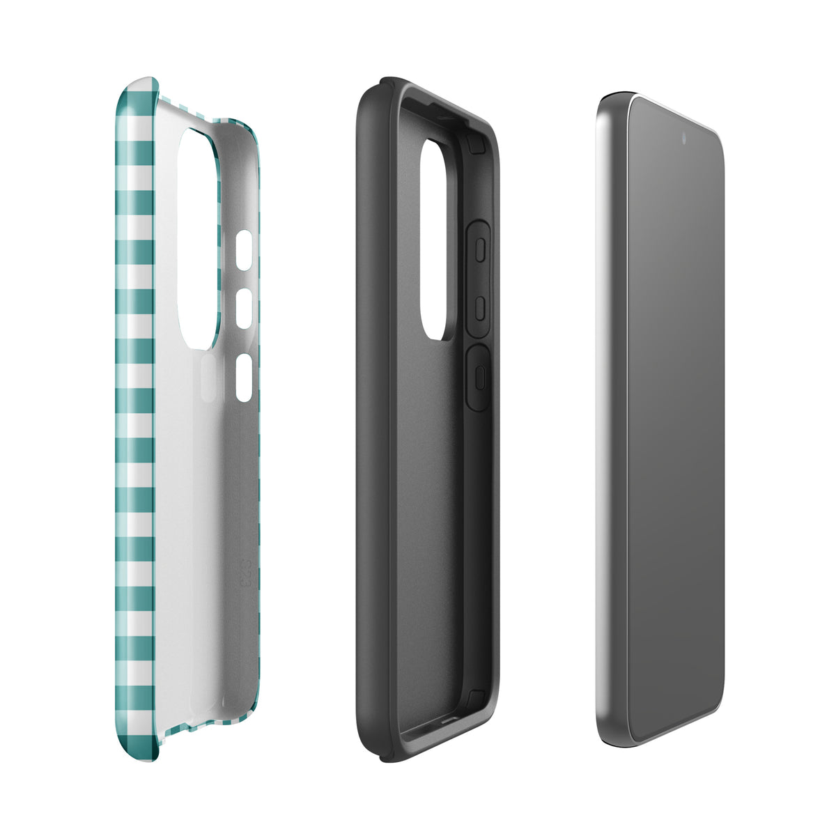 Phone Case for Samsung Galaxy in teal gingham pattern with durable protection and stylish design.