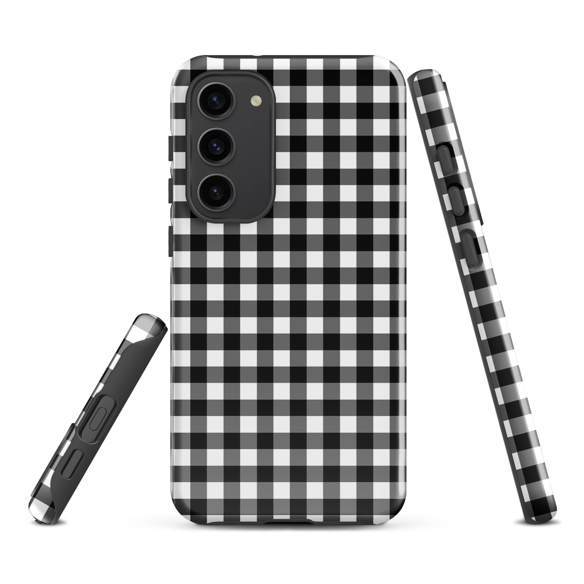 Phone Case for Samsung Galaxy with black and white gingham pattern, stylish and durable.