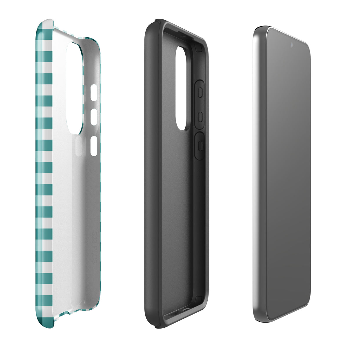 Phone Case for Samsung Galaxy with teal and white gingham pattern showcasing stylish design and durable protection.