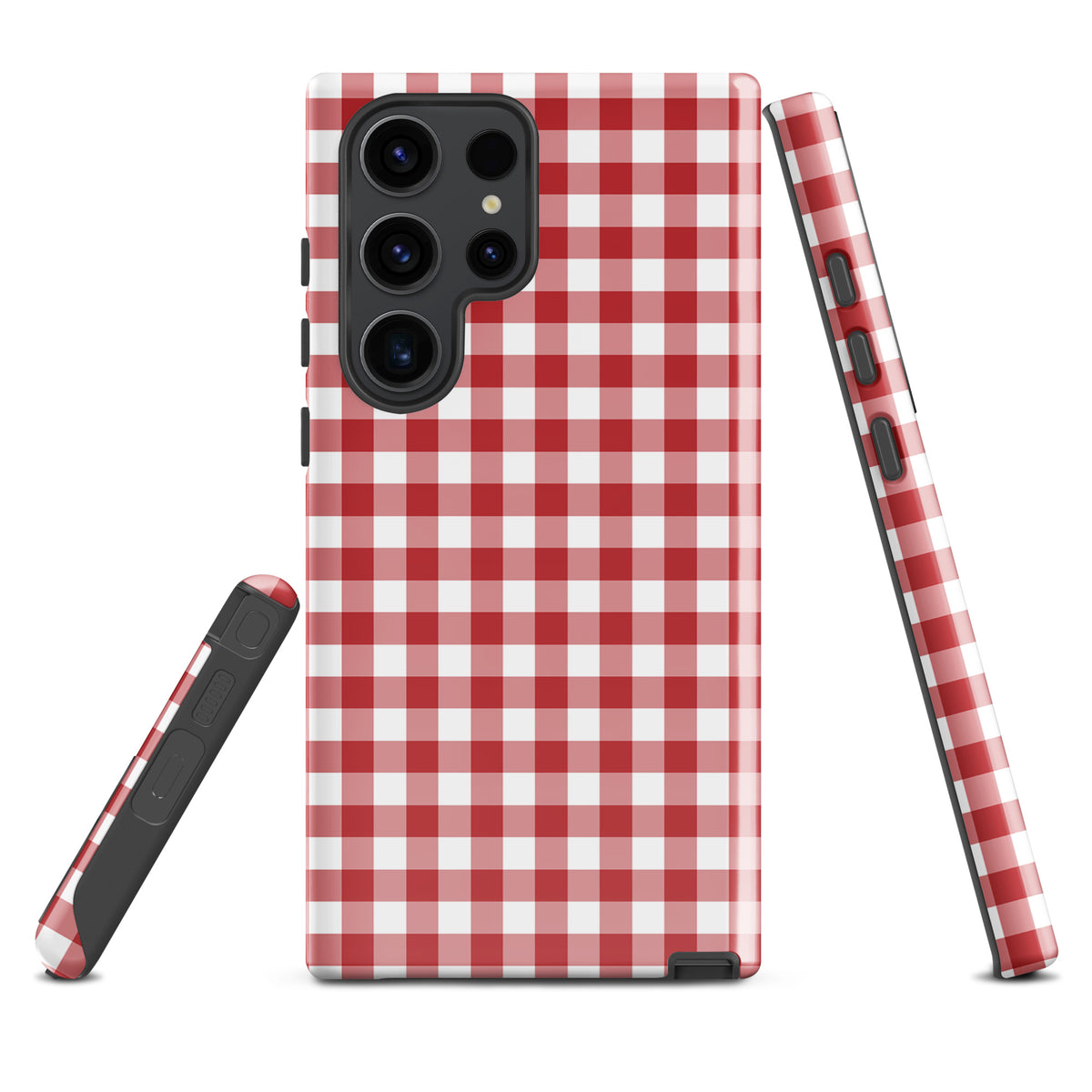 Phone Case for Samsung Galaxy with red-and-white gingham pattern, combining style and protection for a chic and durable accessory.