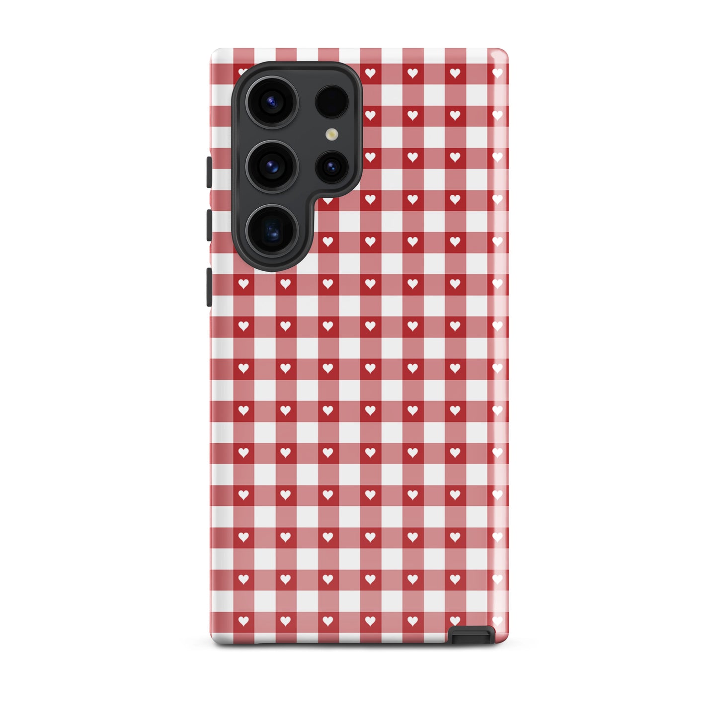 Phone Case for Samsung Galaxy with red and white gingham pattern and hearts, stylish protection, chic accessory