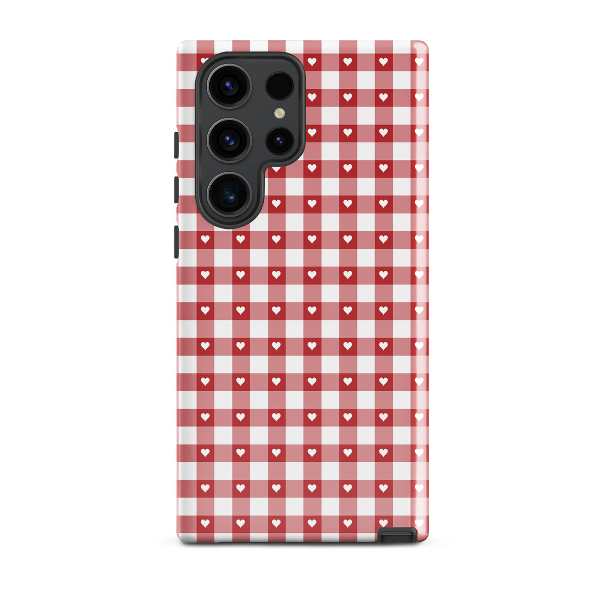 Phone Case for Samsung Galaxy with red and white gingham pattern and hearts, stylish protection, chic accessory