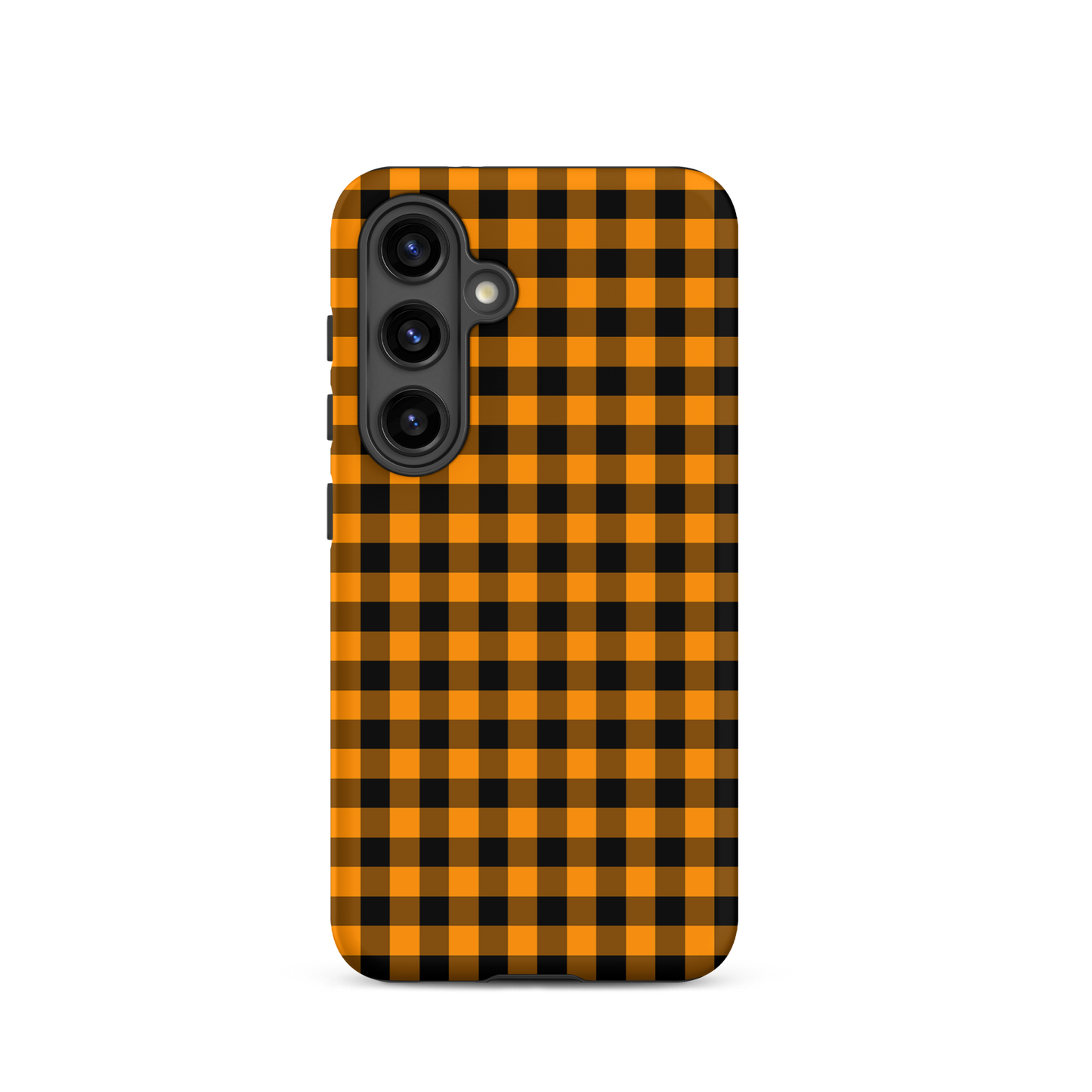 phone case for Samsung Galaxy in black-and-orange gingham autum theme