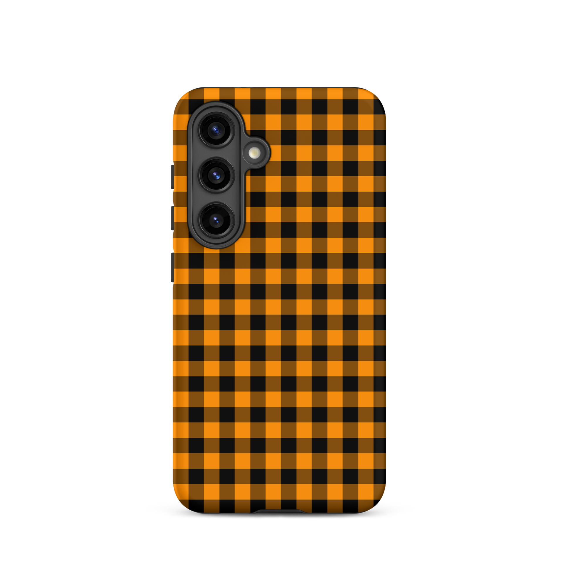 phone case for Samsung Galaxy in black-and-orange gingham autum theme