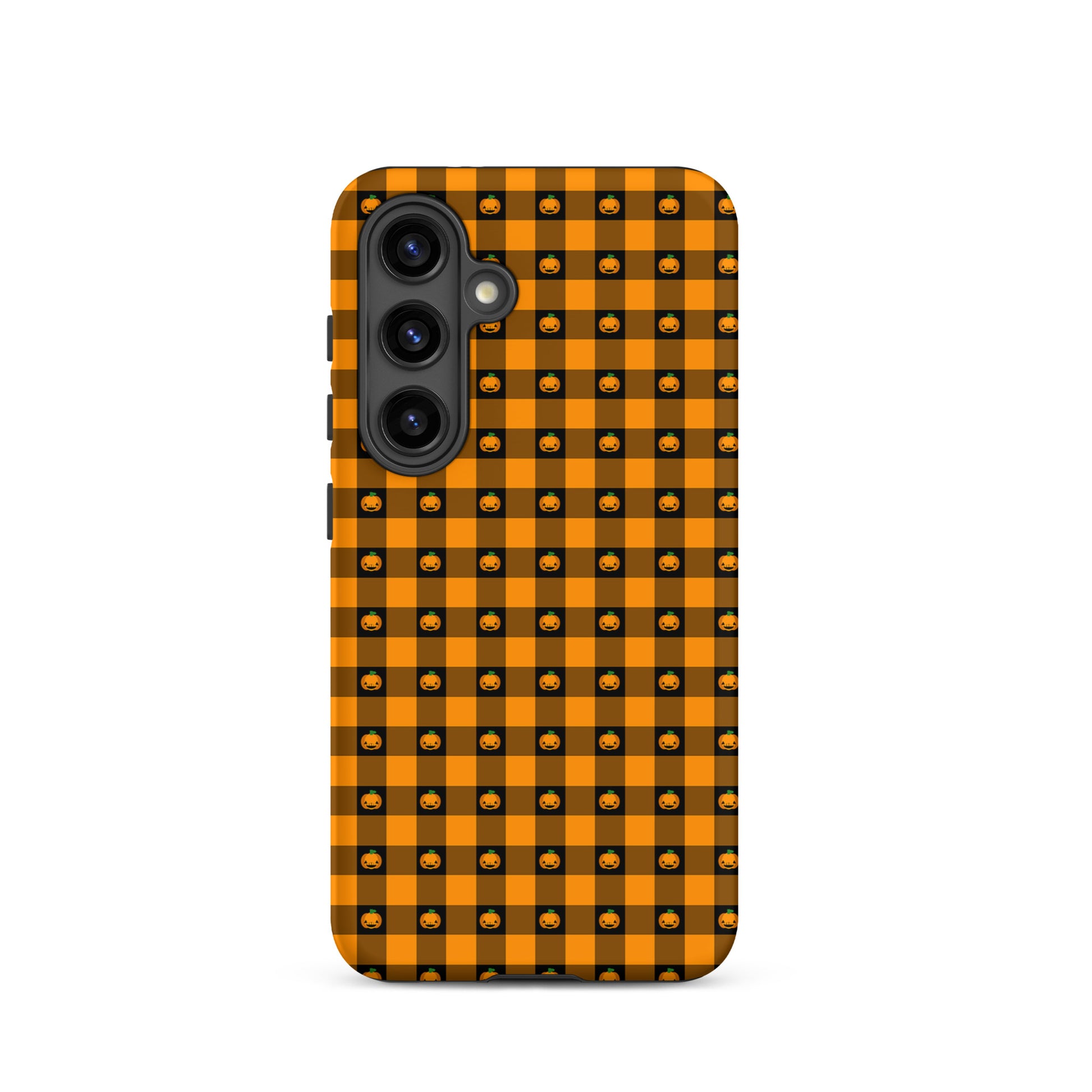 Phone Case for Samsung Galaxy with Halloween pumpkin gingham design, festive and playful seasonal accessory.