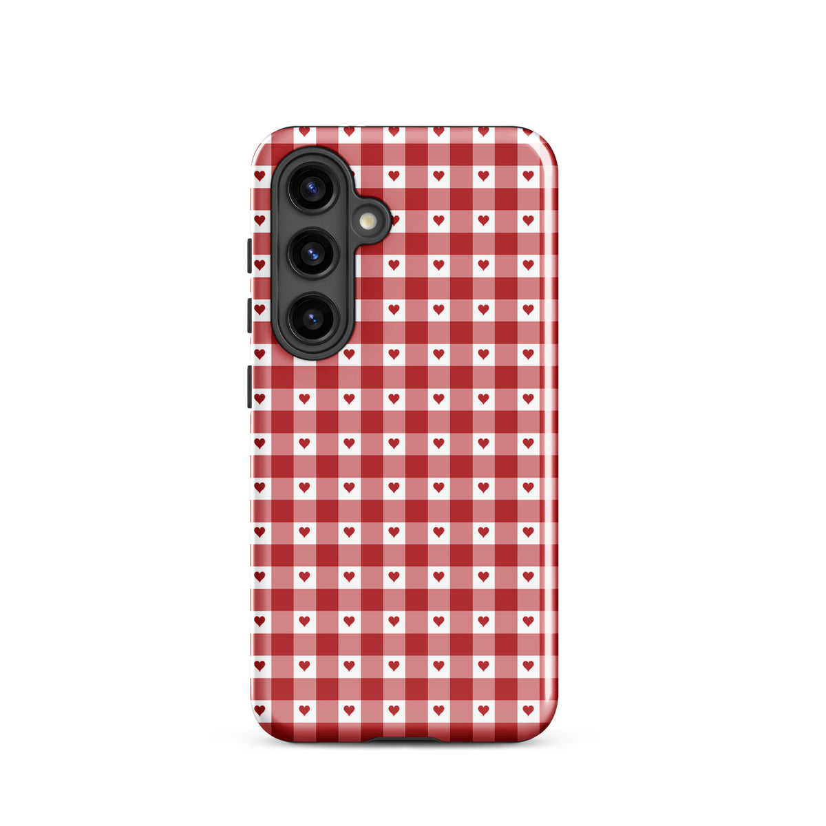 Phone Case for Samsung Galaxy in red gingham with heart pattern, offering stylish design and durability.