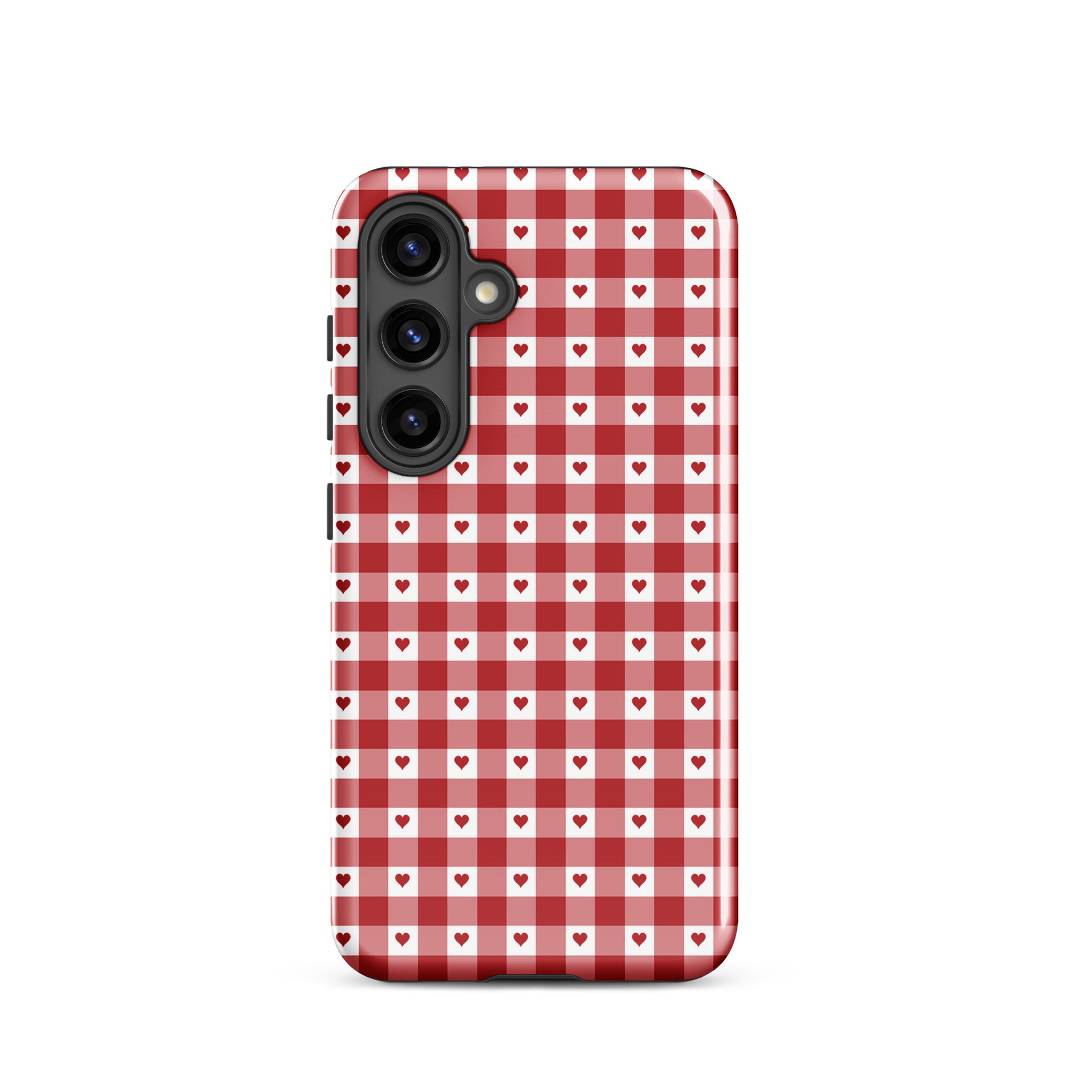 Phone Case for Samsung Galaxy in red gingham with heart pattern, offering stylish design and durability.