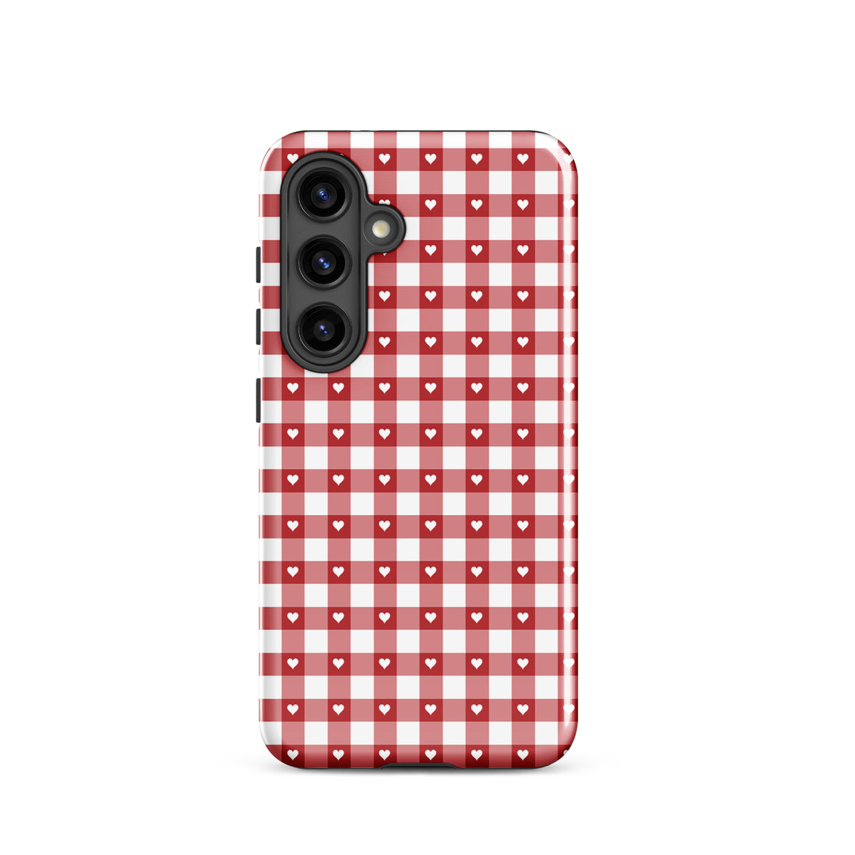 Phone Case with red-and-white gingham pattern and white hearts for Samsung Galaxy