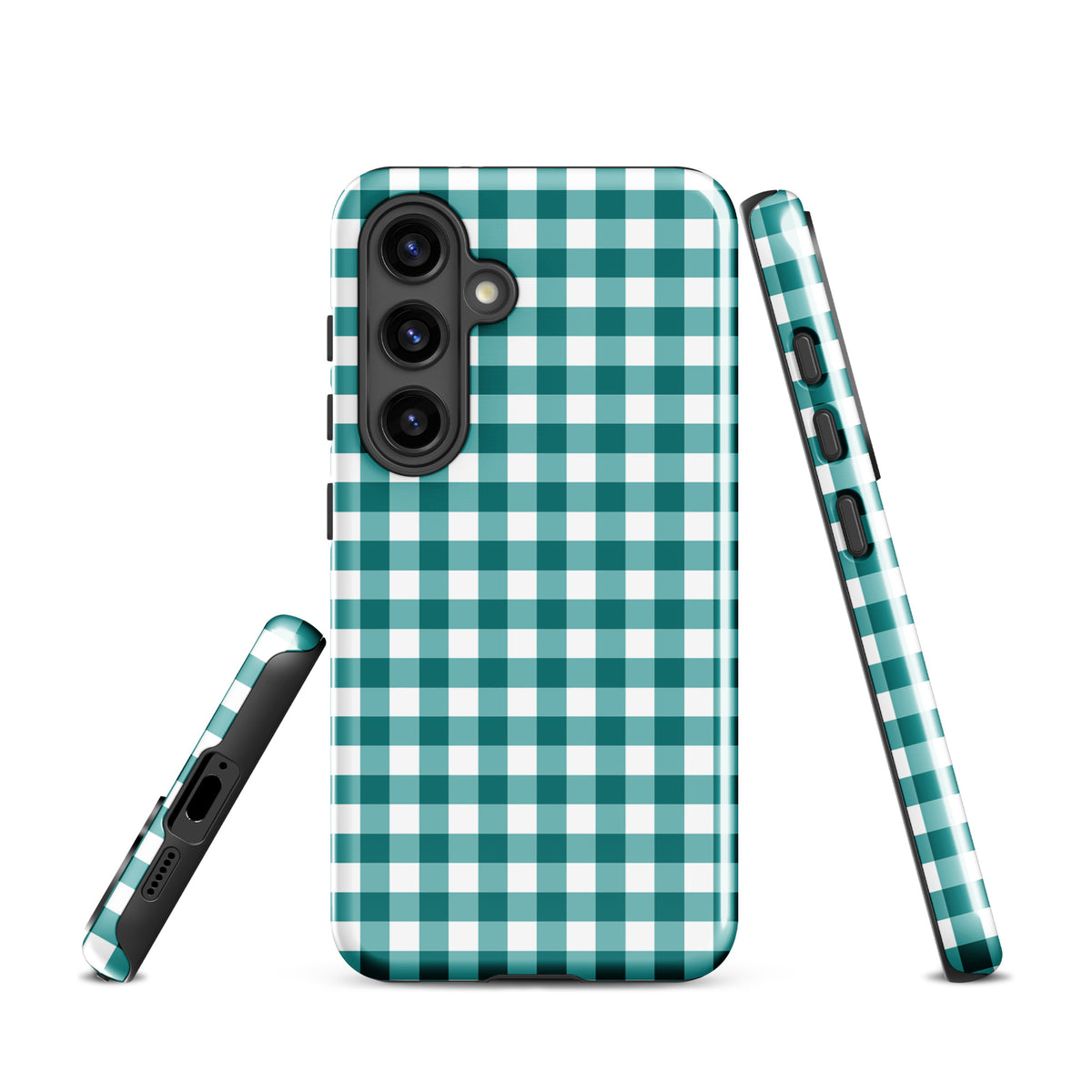 Phone Case for Samsung Galaxy with teal and white gingham pattern, offering style and protection. Perfect for phone case lovers.