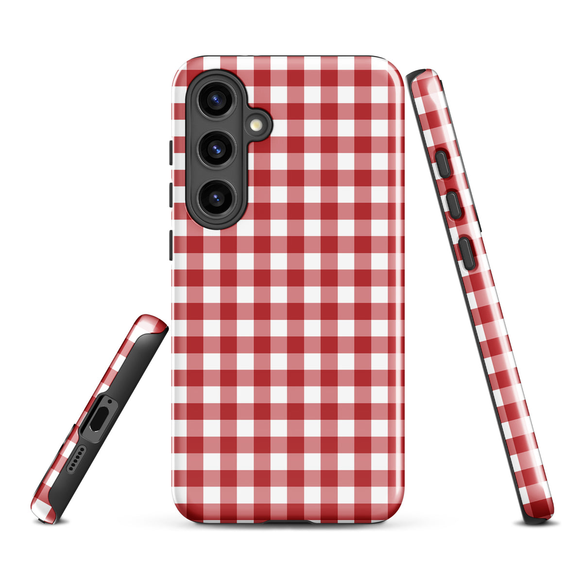 Phone Case for Samsung Galaxy with red and white gingham pattern, offering stylish design and durable protection.