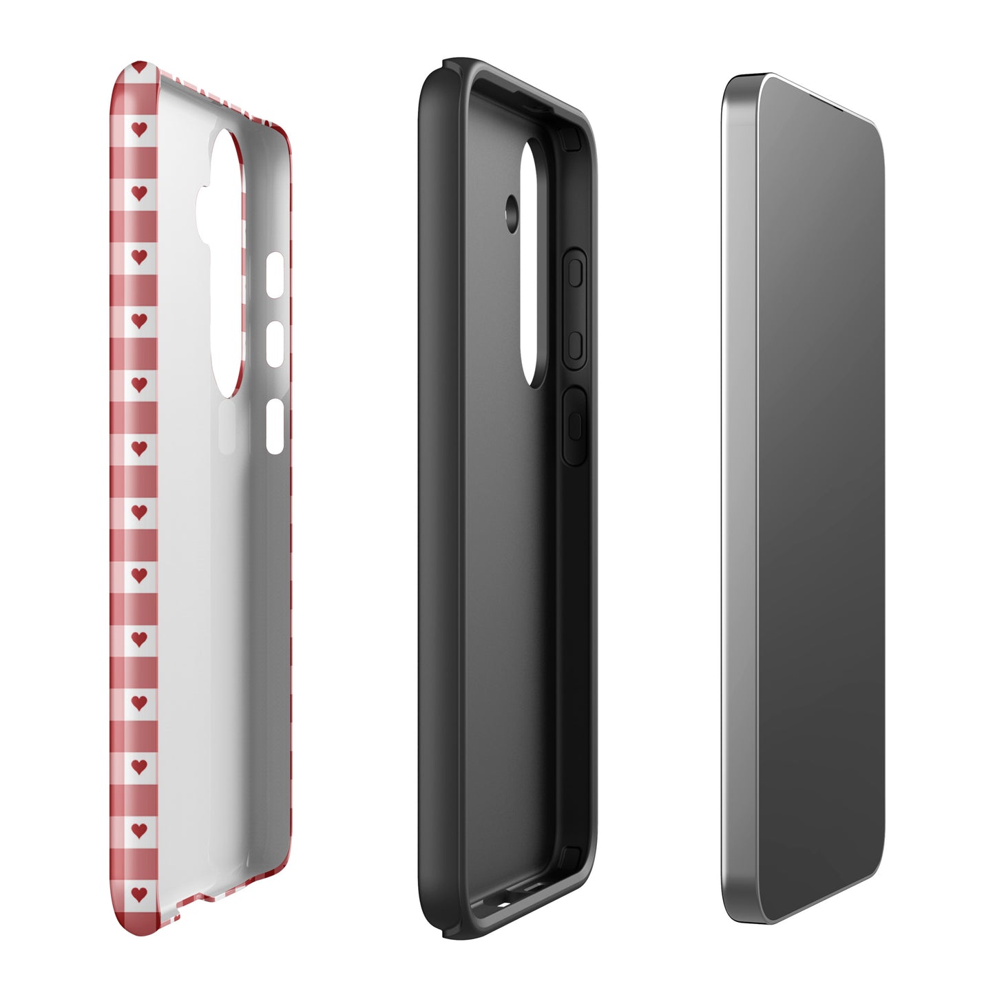 Phone Case for Samsung Galaxy in red gingham heart pattern, showcasing chic design and durability.