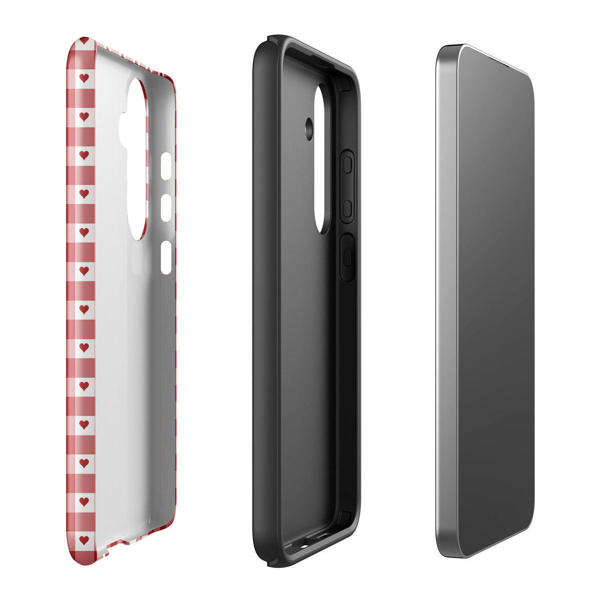 Phone Case for Samsung Galaxy in red gingham heart pattern, showcasing chic design and durability.