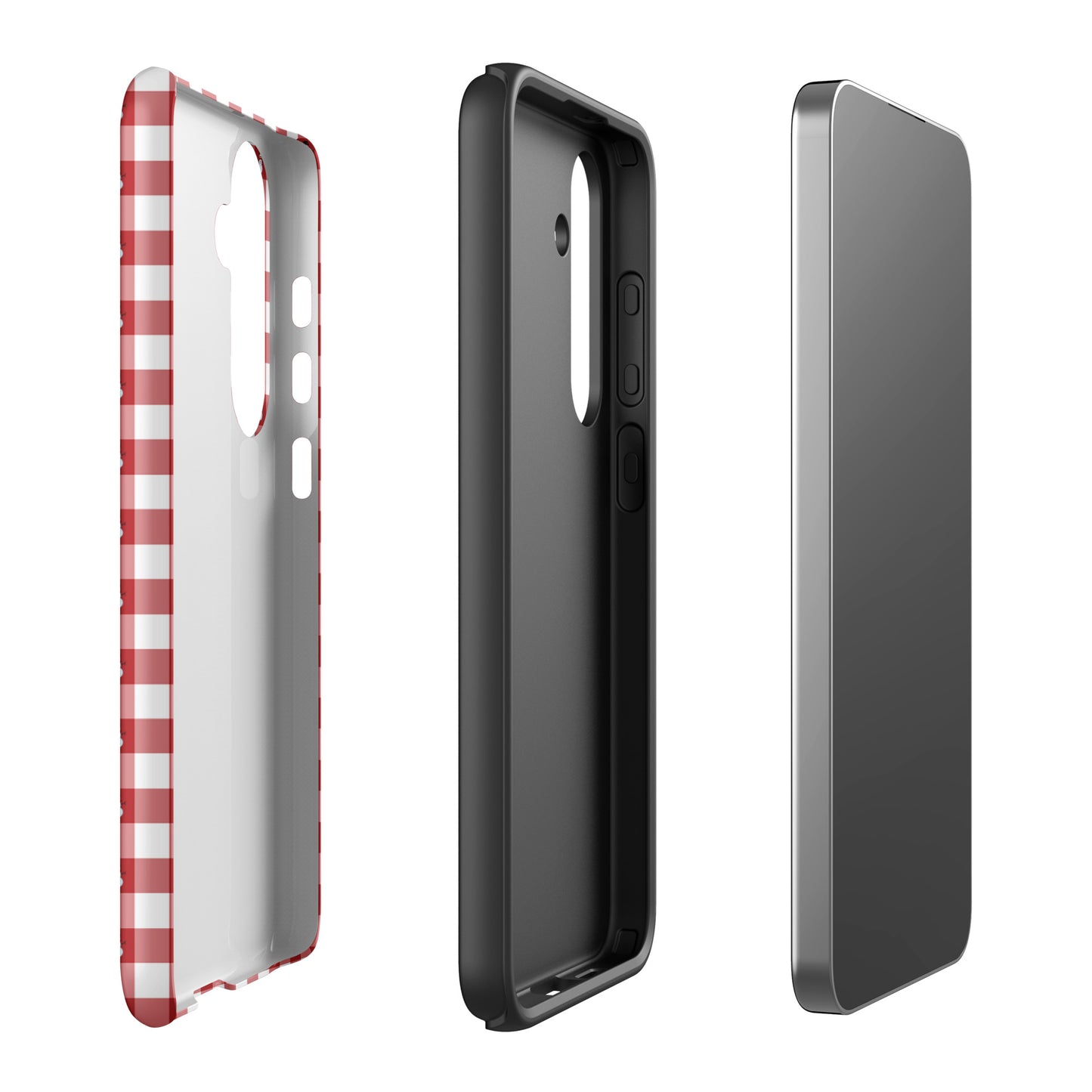 Phone Case for Samsung Galaxy with red-and-white gingham and snowman design, showcasing stylish protection for winter.