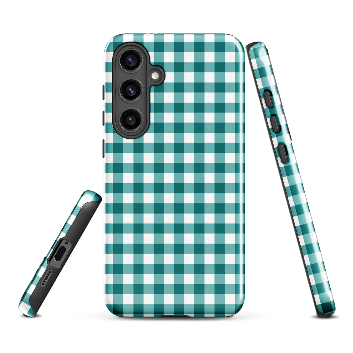 Phone Case for Samsung Galaxy in teal and white gingham pattern combines style and protection for your device.