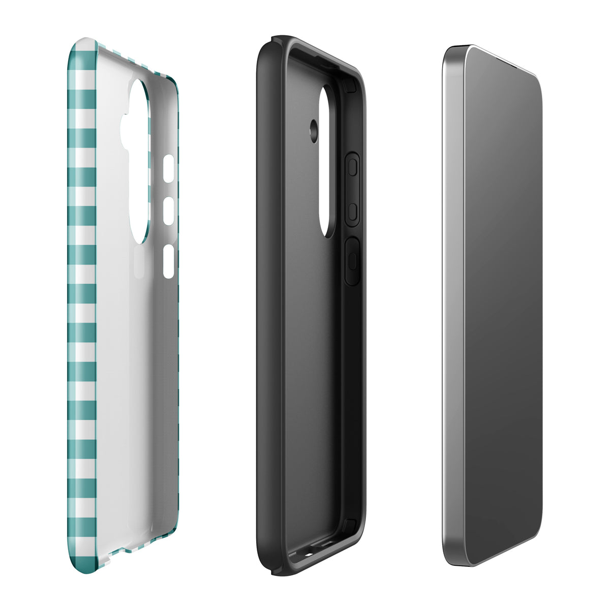 Phone Case for Samsung Galaxy in teal and white gingham pattern showcasing style and protection