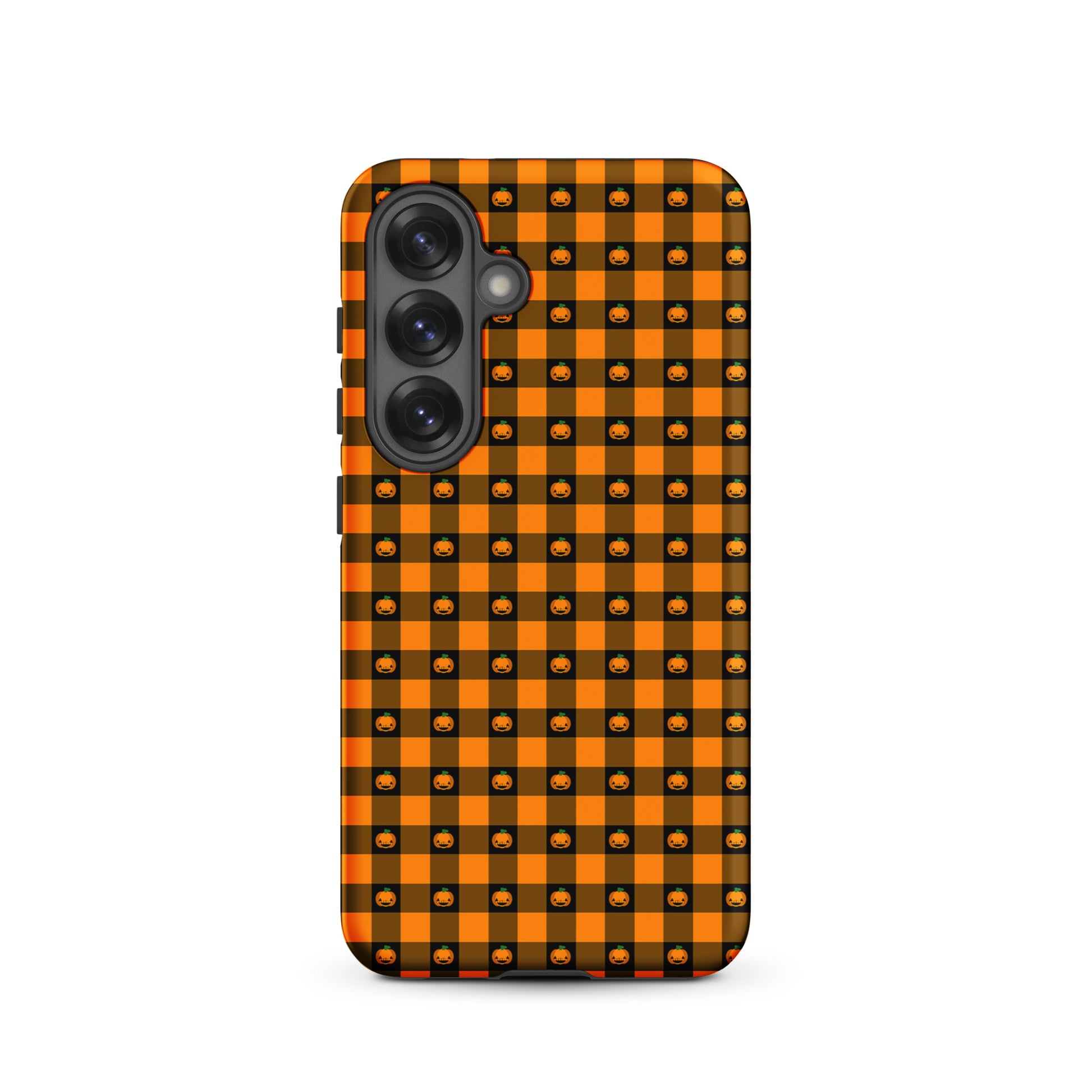 Phone Case for Samsung Galaxy with playful pumpkin gingham design, perfect for Halloween celebration.