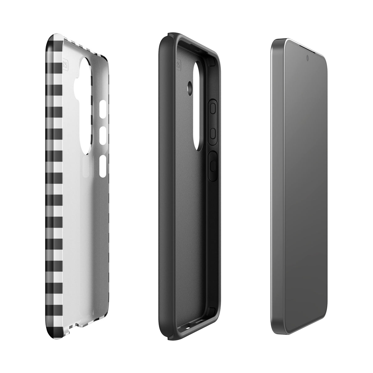 Phone Case for Samsung Galaxy with black and white gingham pattern, showcasing style and protection.