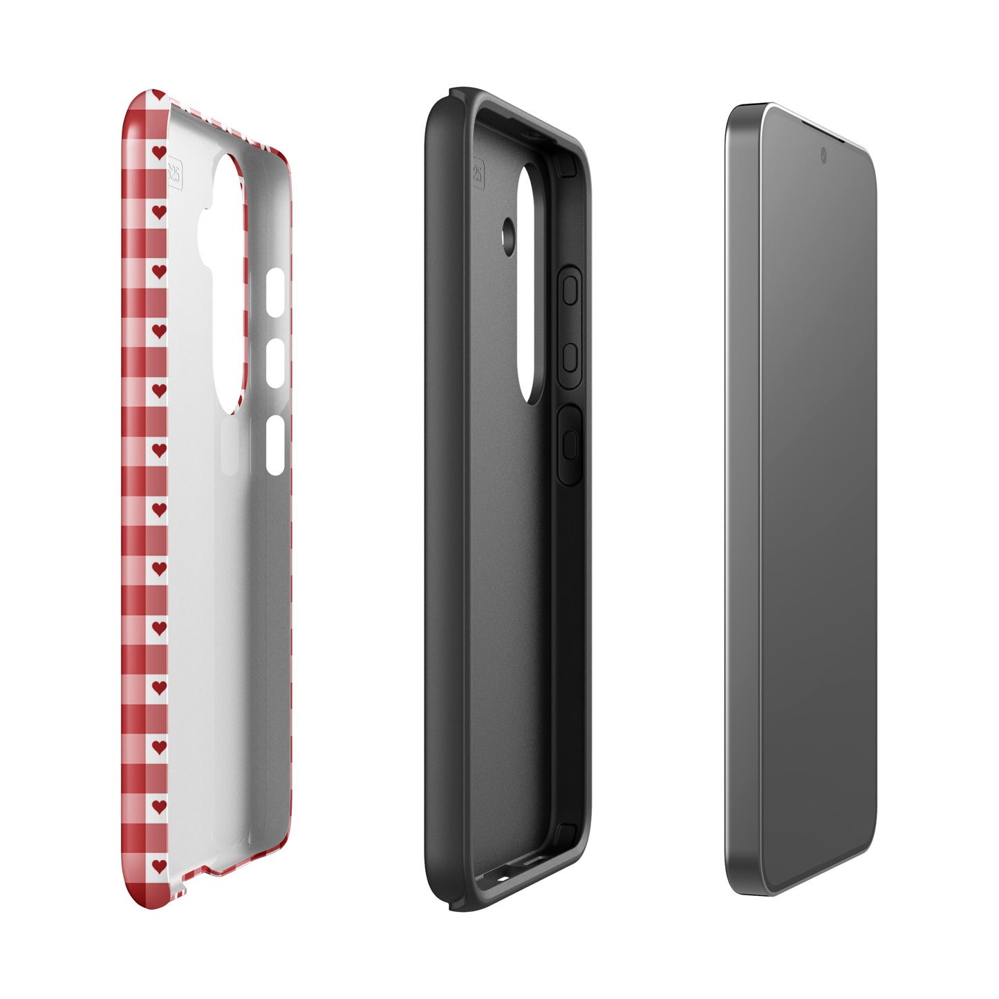 Phone Case for Samsung Galaxy with red gingham heart pattern style showcasing protective design and chic accessory appeal.