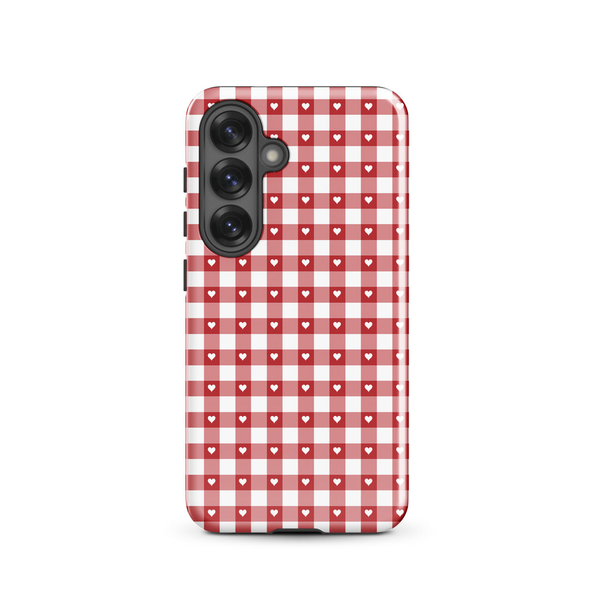 Phone Case for Samsung Galaxy with red and white gingham pattern and hearts design