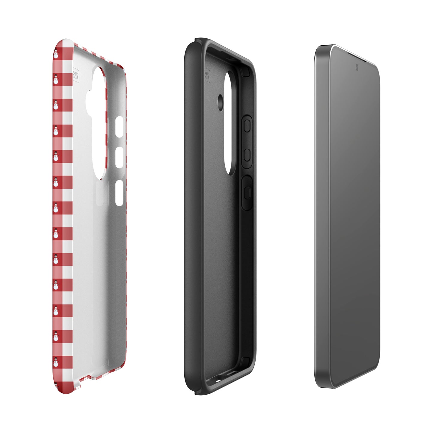 Phone Case for Samsung Galaxy with snowman gingham winter design featuring durable protection and festive red-and-white pattern.