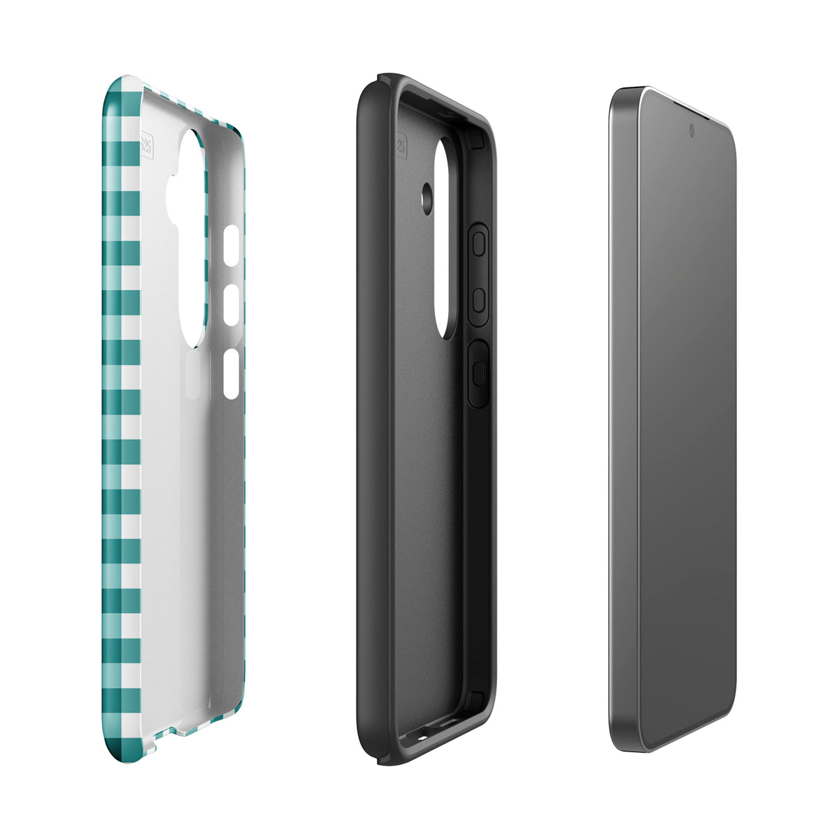 Phone Case for Samsung Galaxy in teal and white gingham pattern, offering style and protection