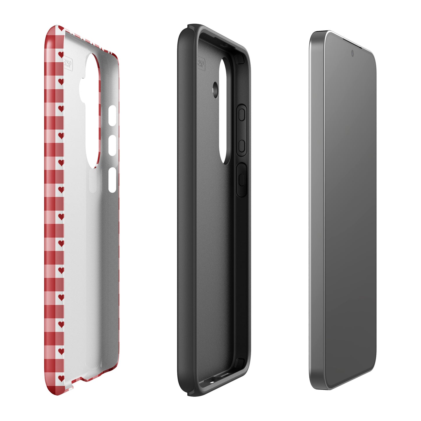 Phone Case with red gingham heart pattern for Samsung Galaxy, showcasing modern design and durability.