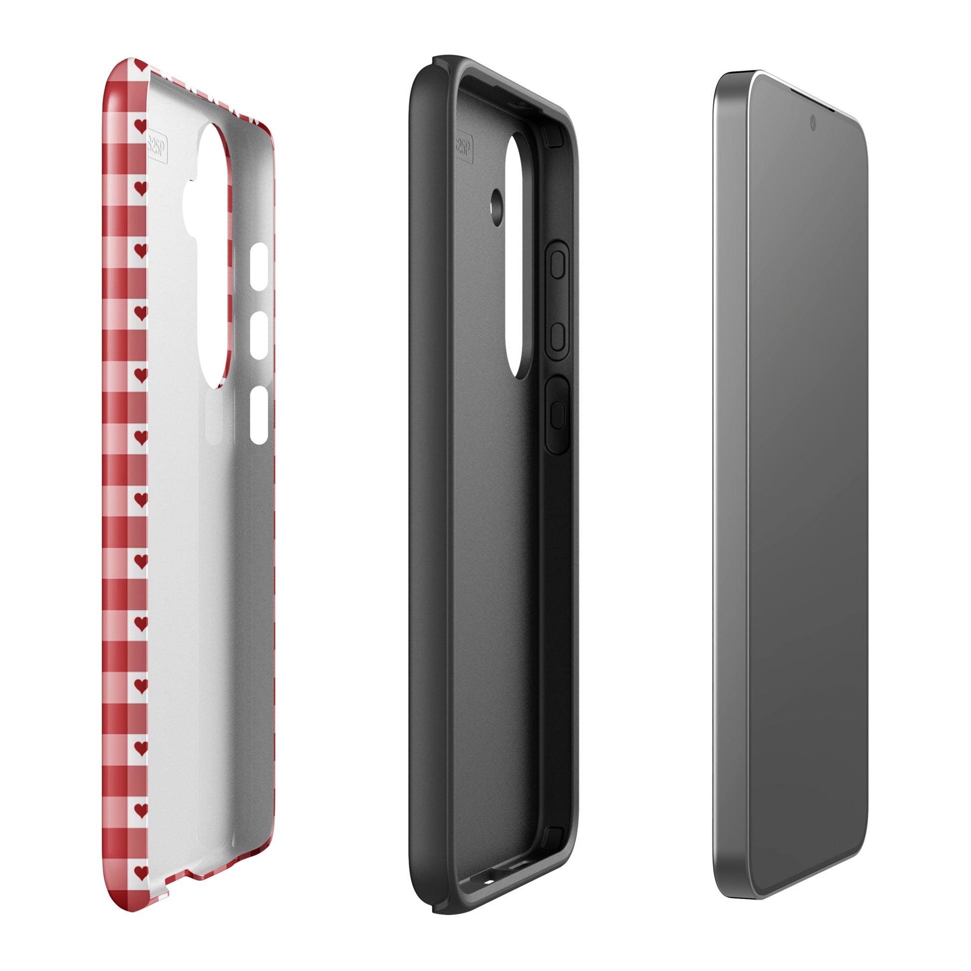 Phone Case with red gingham heart pattern for Samsung Galaxy, showcasing modern design and durability.