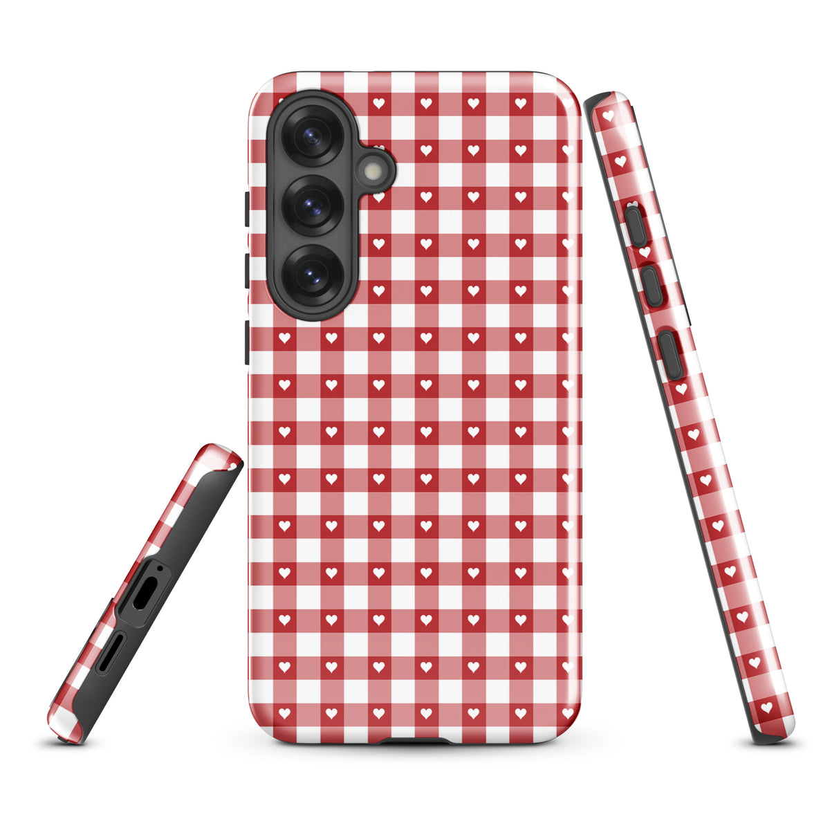 Phone Case with red and white gingham pattern with hearts for Samsung Galaxy