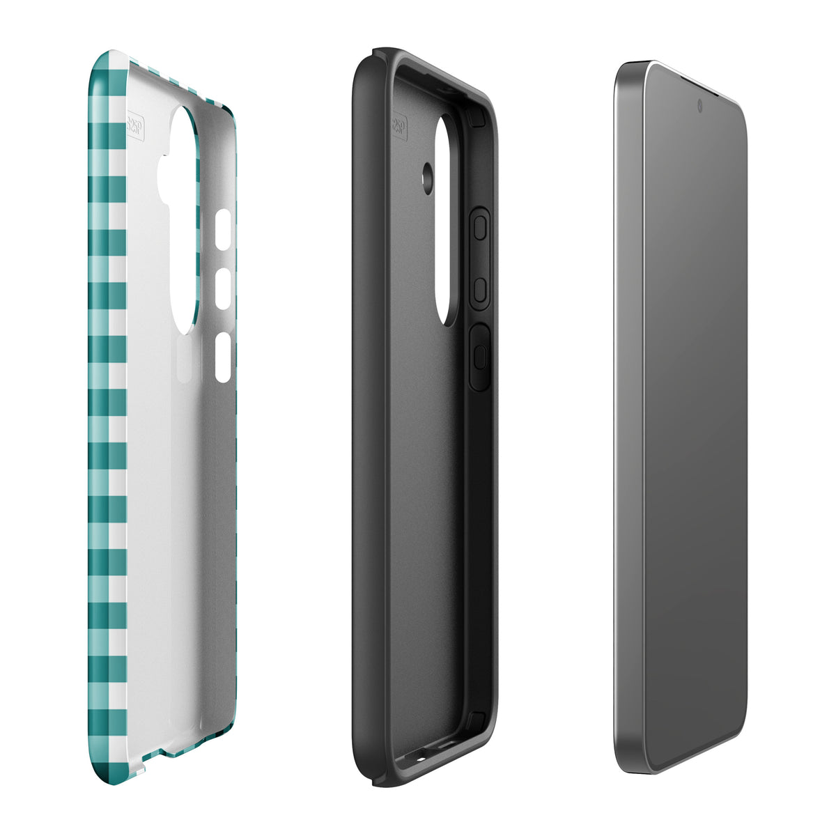 Phone Case with teal-and-white gingham pattern for Samsung Galaxy, featuring chic design and durable protection. Style Meets Protection.