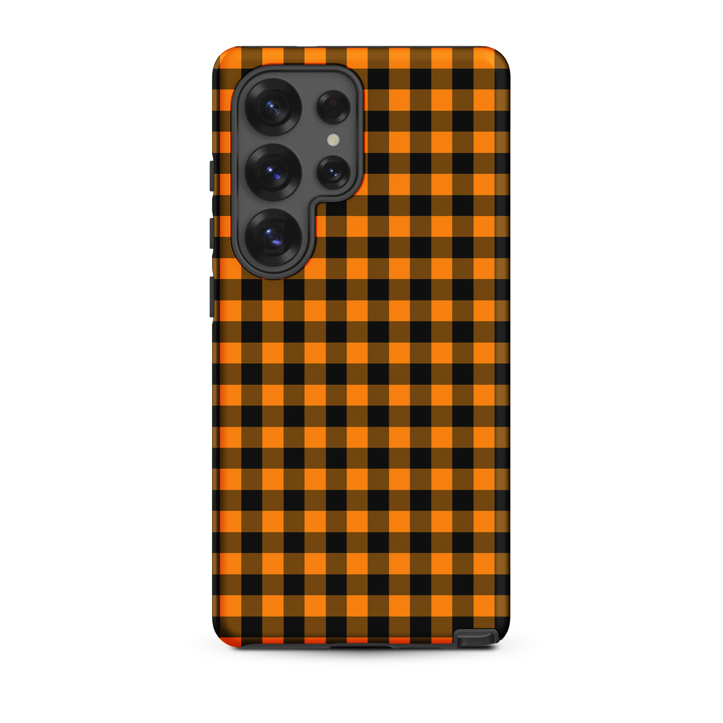 Black-and-orange gingham Samsung Galaxy phone case with Autumn theme