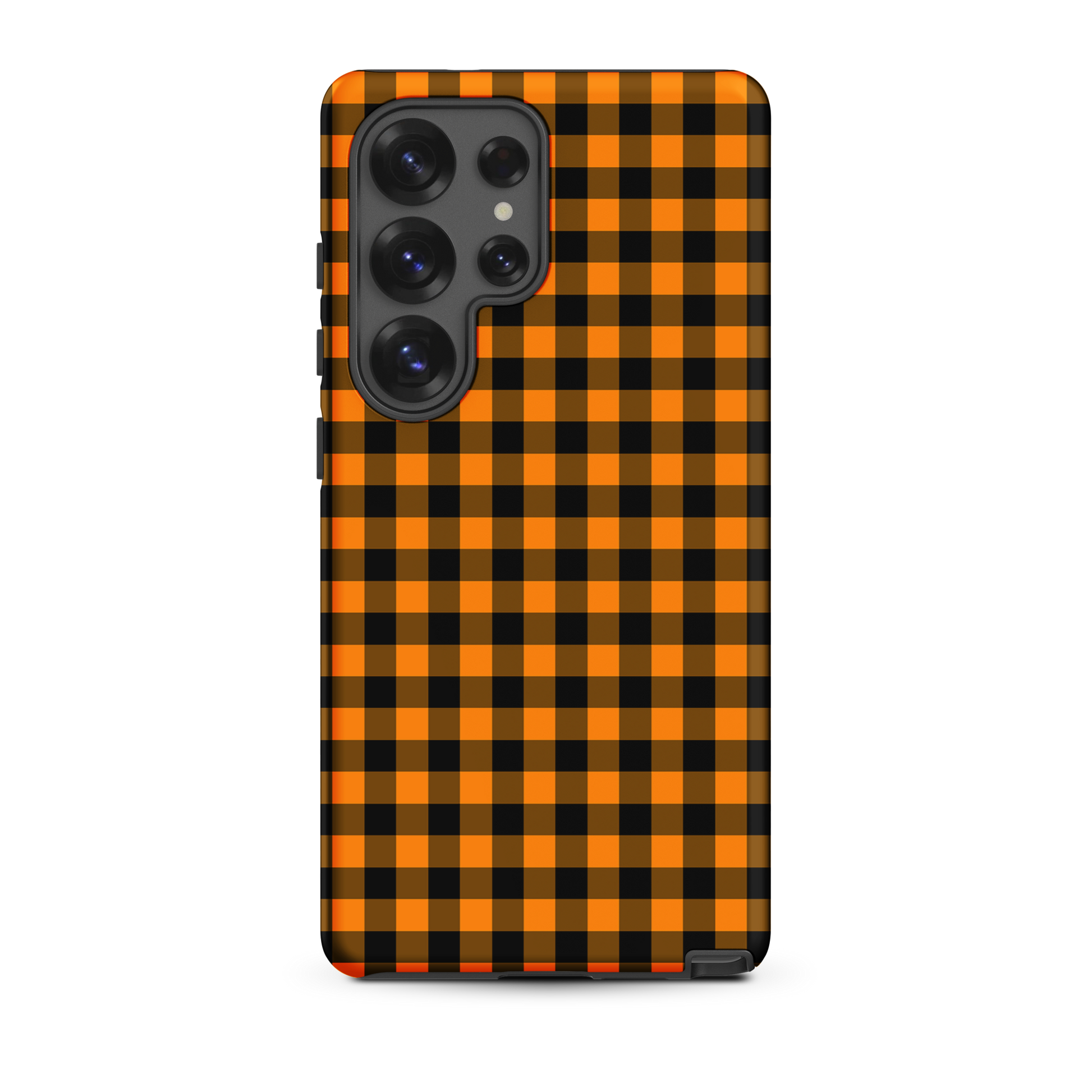 Black-and-orange gingham Samsung Galaxy phone case with Autumn theme