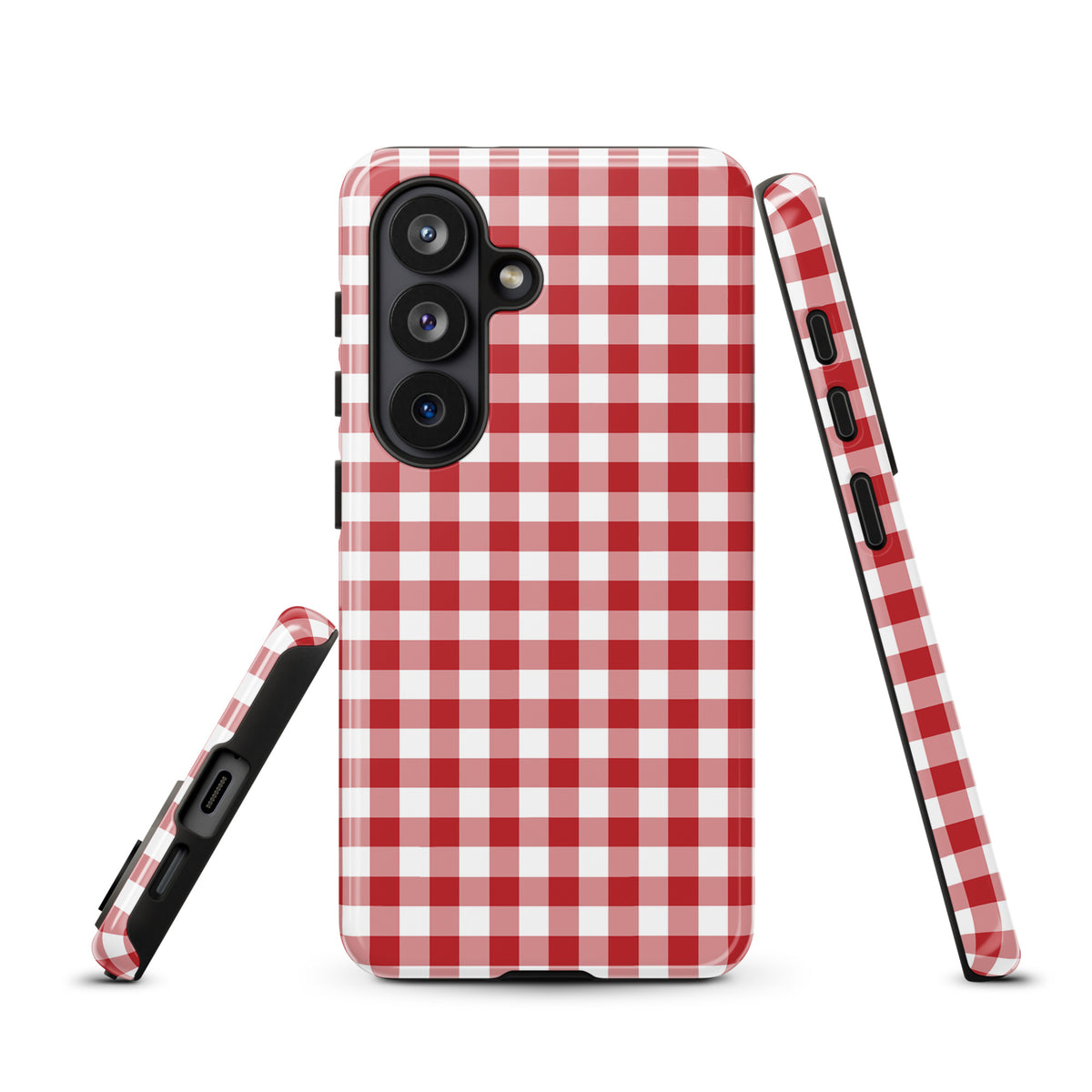 Phone Case with red-and-white gingham pattern for Samsung Galaxy, offering style and protection.