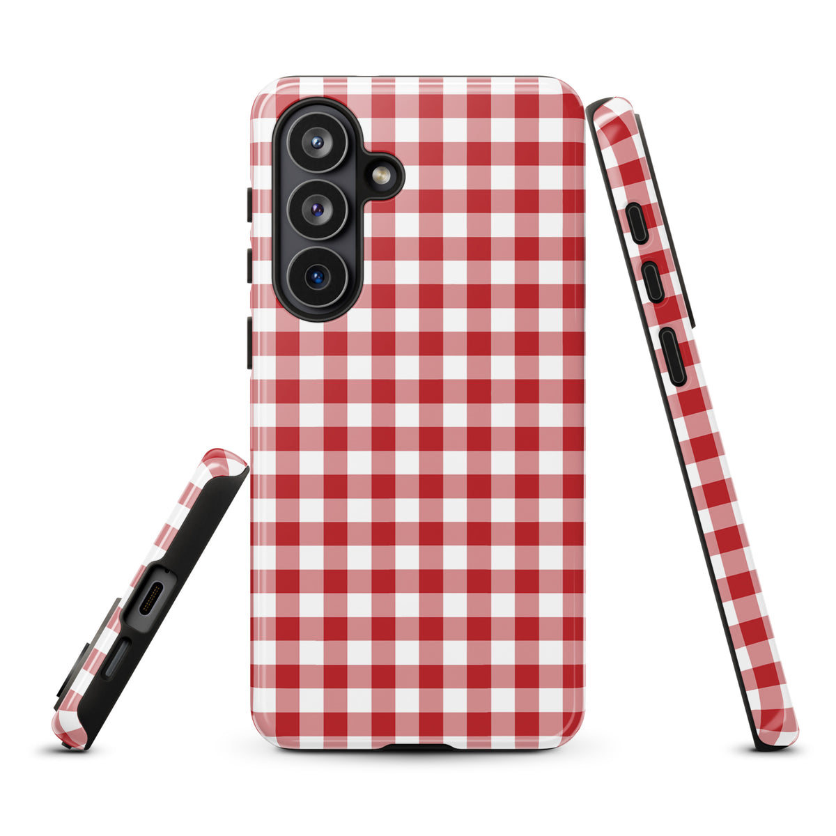 Phone Case for Samsung Galaxy in red and white gingham pattern combining style and protection.