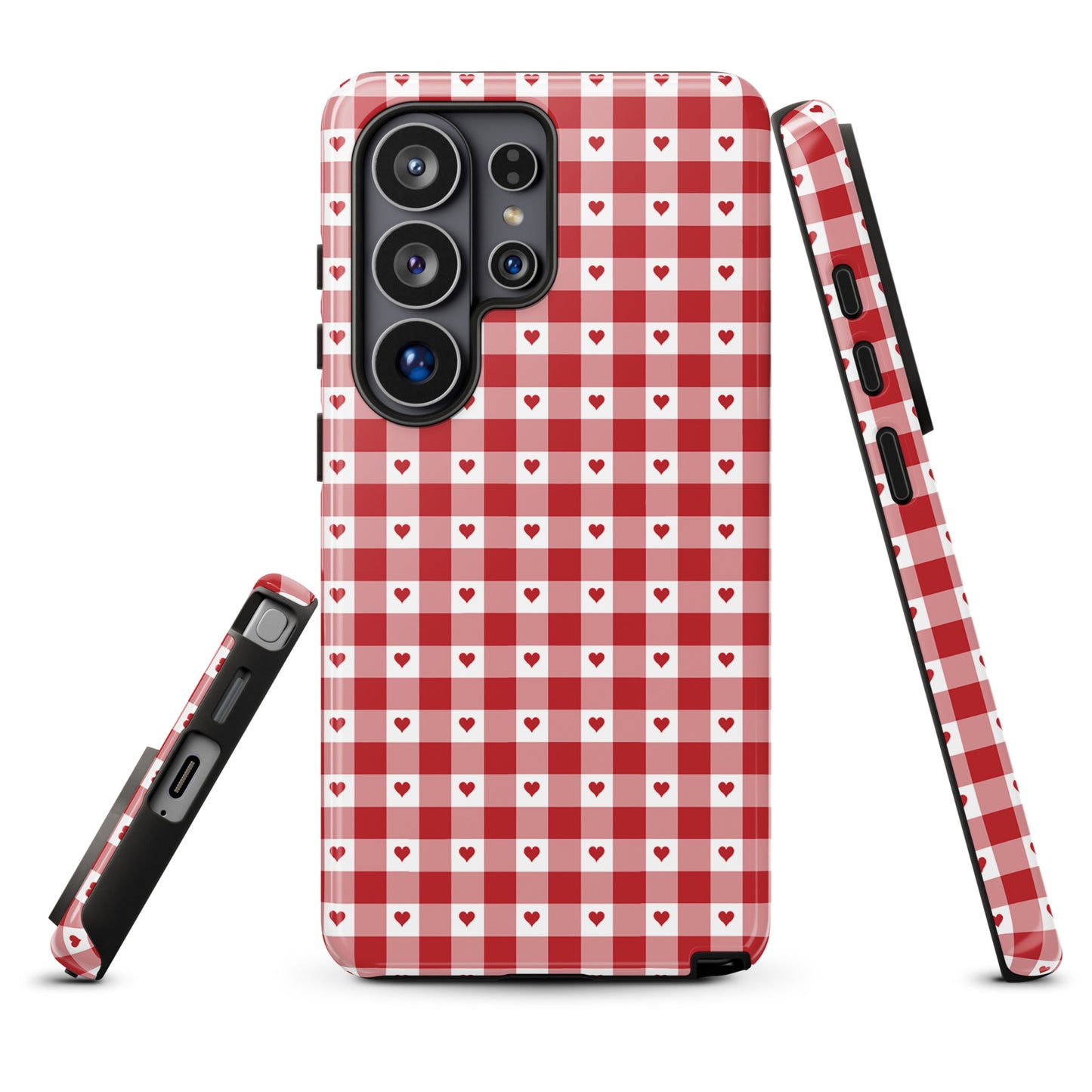 Phone Case for Samsung Galaxy with red gingham heart pattern, offering chic style and durability for your device.