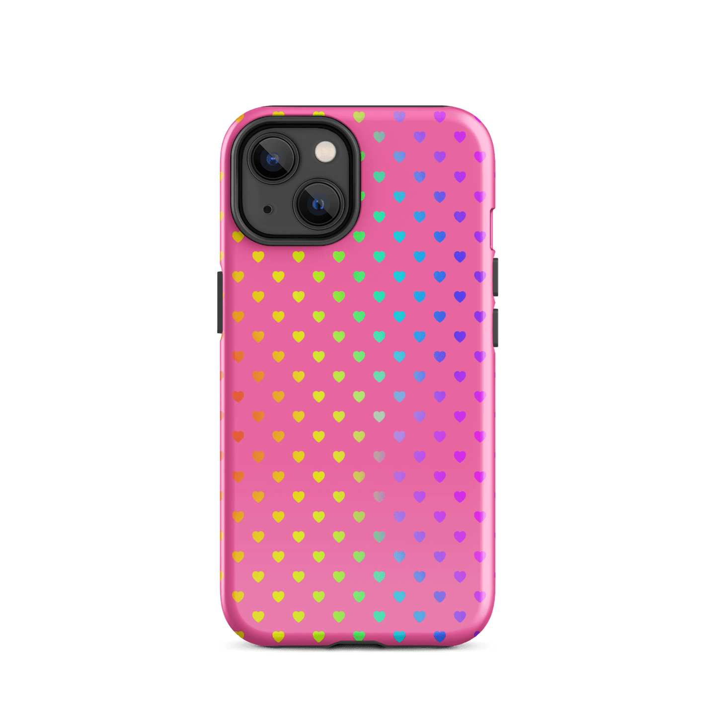 Phone Case with Rainbow Hearts on Pink Background for iPhone
