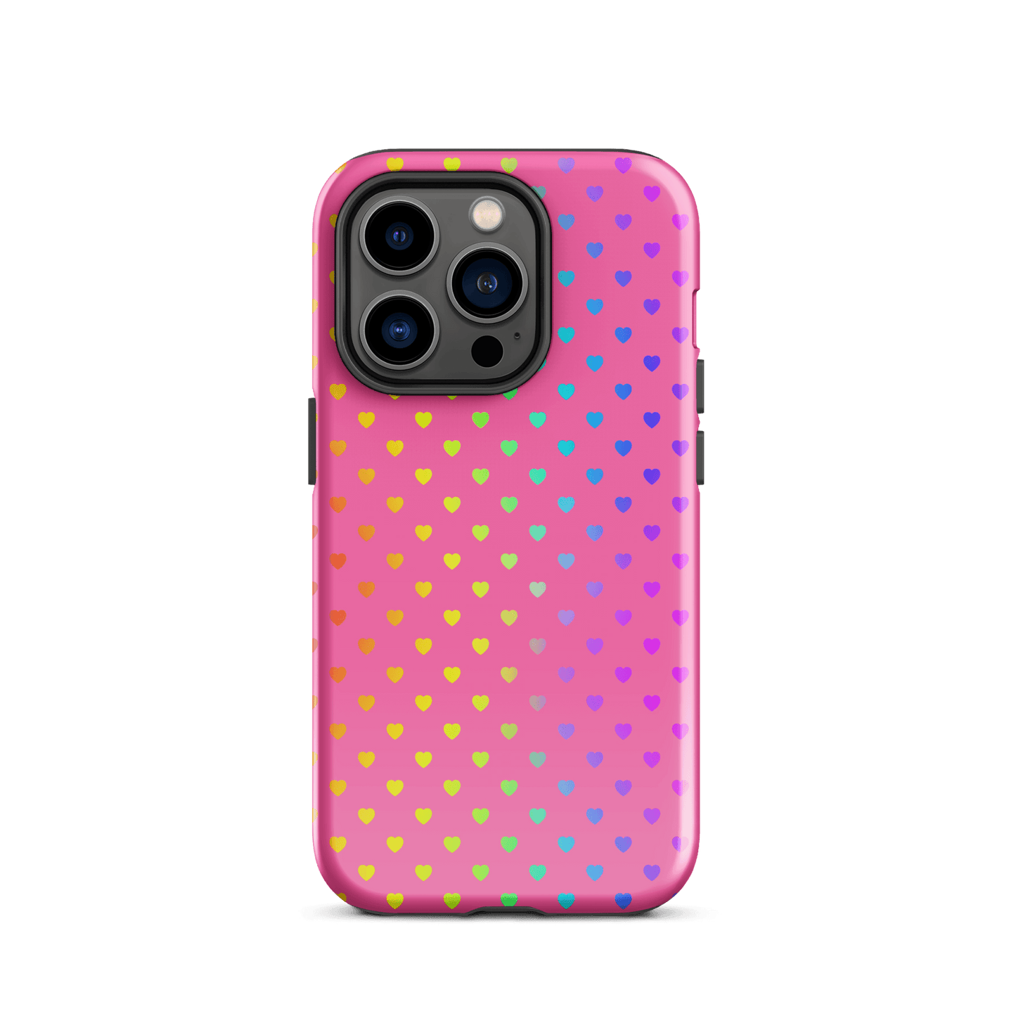 Phone Case for iPhone with cute rainbow hearts on pink background