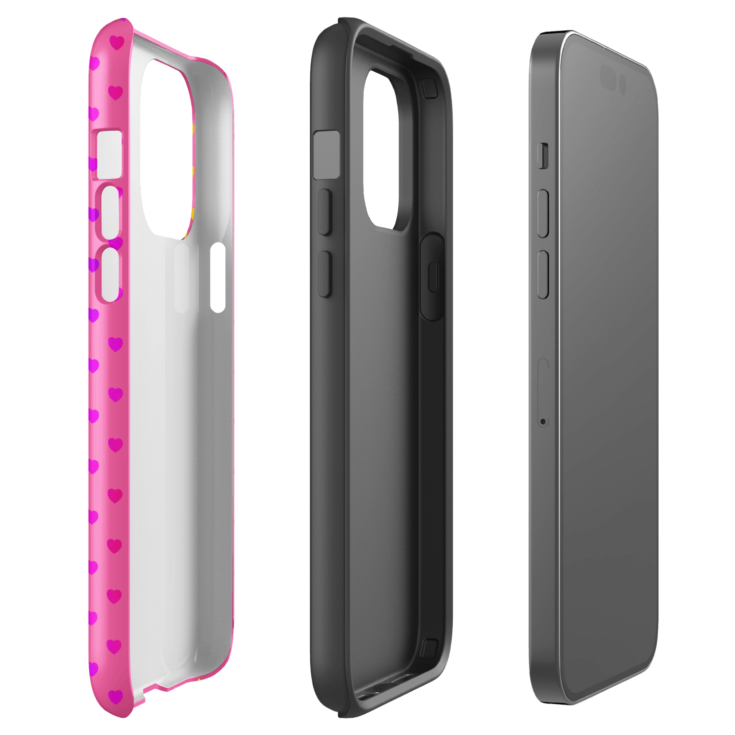 Phone Case for iPhone with pink rainbow-heart design and dual-layer protection.