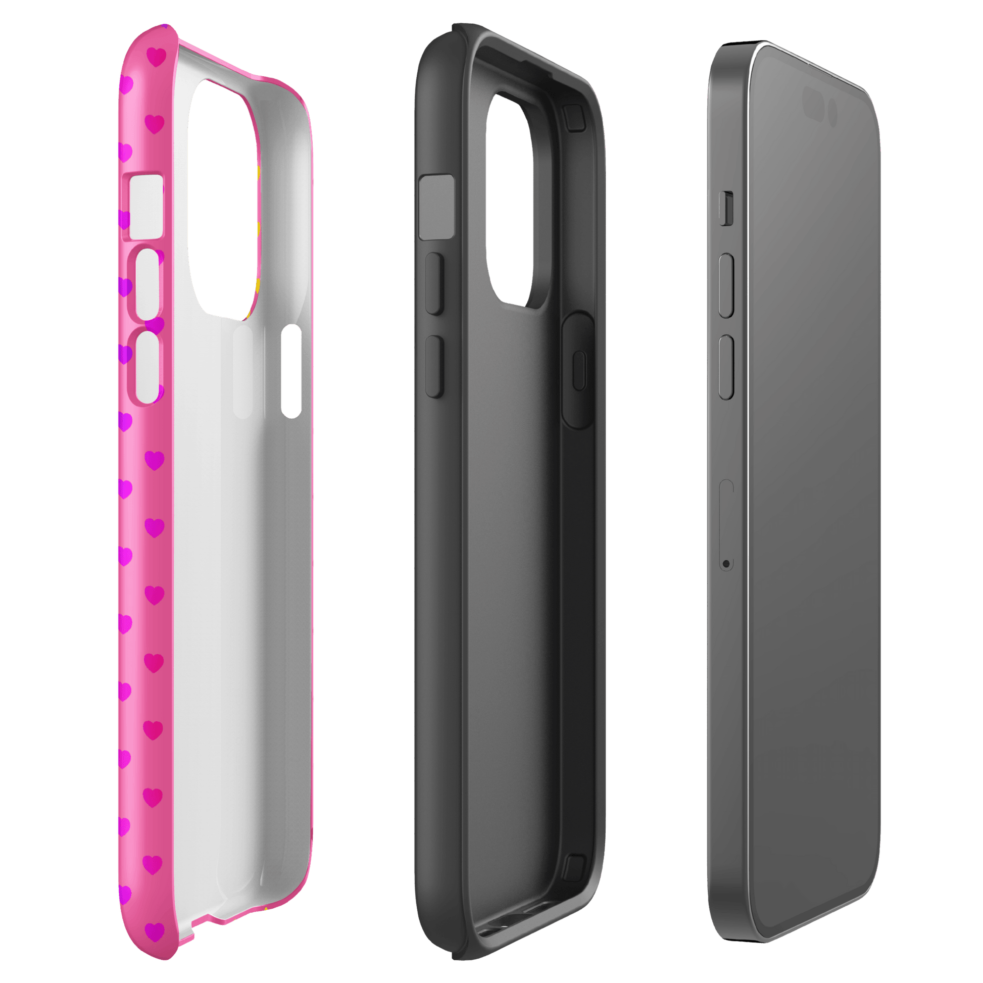 Phone Case for iPhone with pink rainbow-heart design and dual-layer protection.