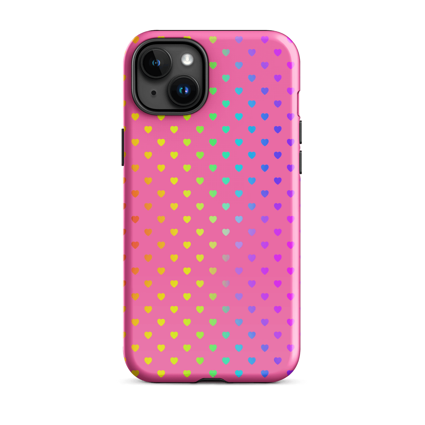 Phone Case for iPhone with cute rainbow hearts on pink background