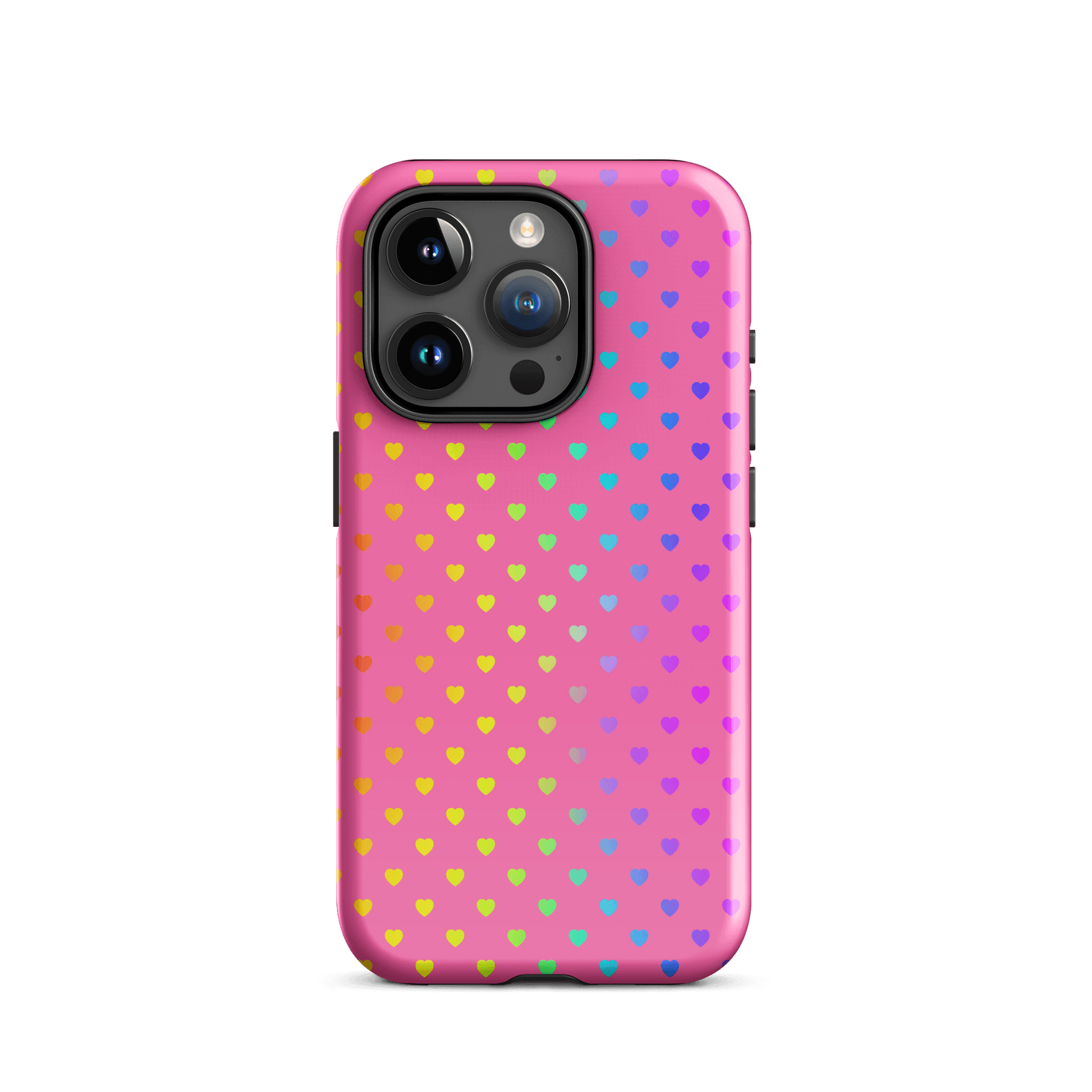 Phone Case for iPhone with cute rainbow hearts on pink background