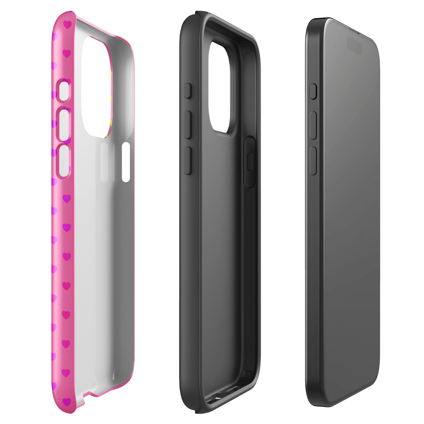 Phone Case for iPhone with cute rainbow hearts and dual-layer protection, showcasing its colorful and sturdy design.