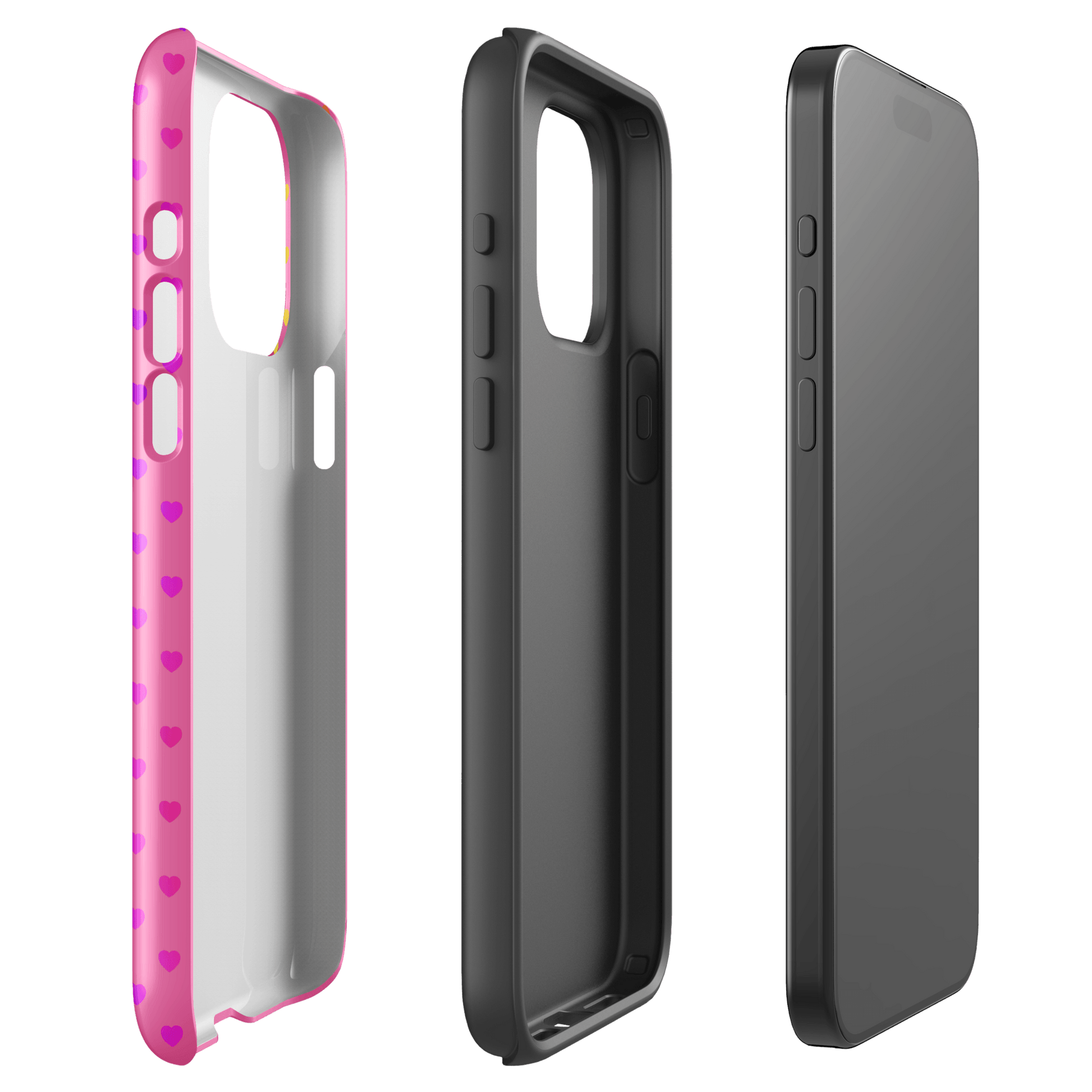 Phone Case for iPhone with cute rainbow hearts and dual-layer protection, showcasing its colorful and sturdy design.