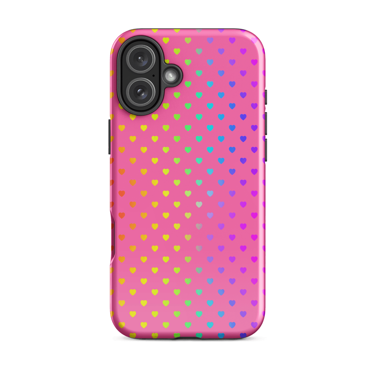 Phone Case for iPhone with cute rainbow hearts on pink background