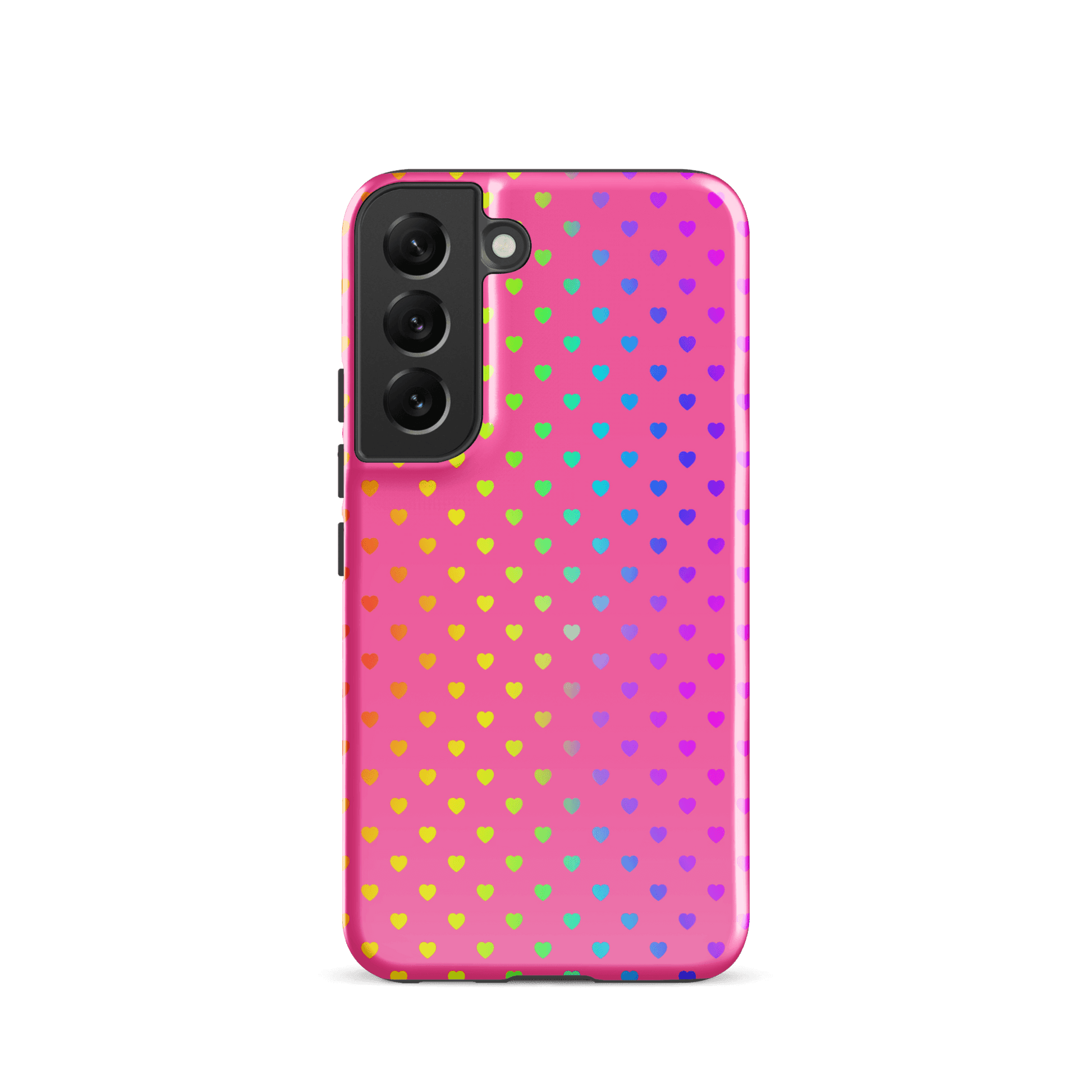 Phone case for Samsung Galaxy with cute rainbow hearts on pink background
