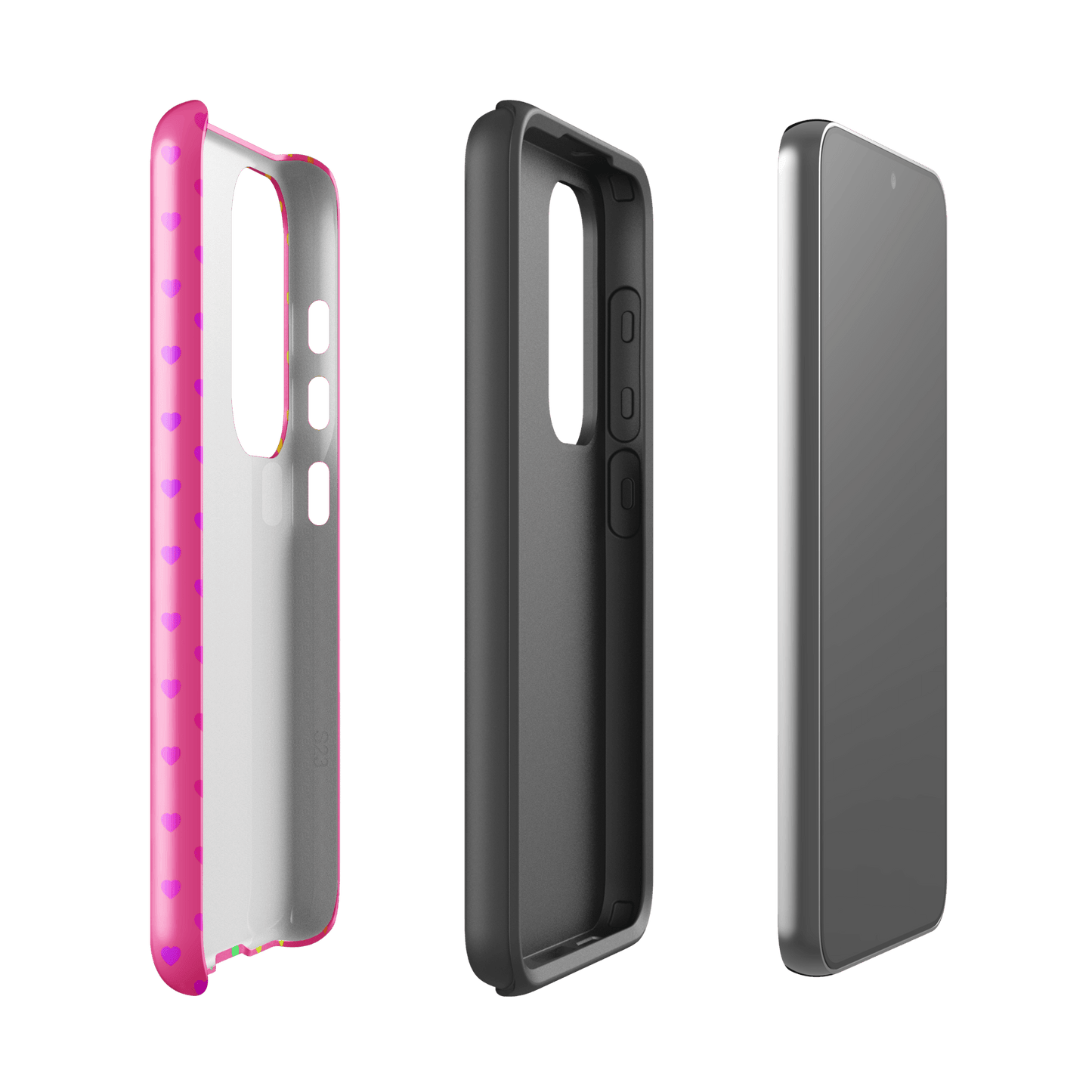 phone case for Samsung Galaxy with rainbow heart design and dual-layer protection