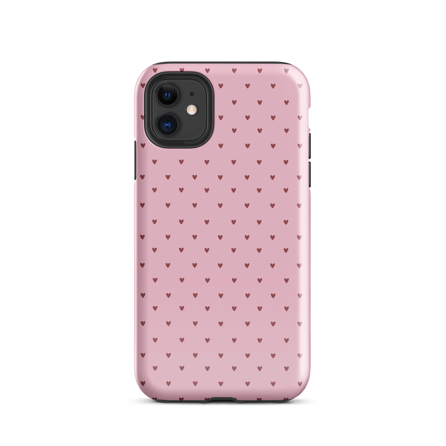 Pink Phone Case for iPhone with heart-dot pattern, combining playful polka-dot style with modern design. Cute, minimalist, and stylish accessory.