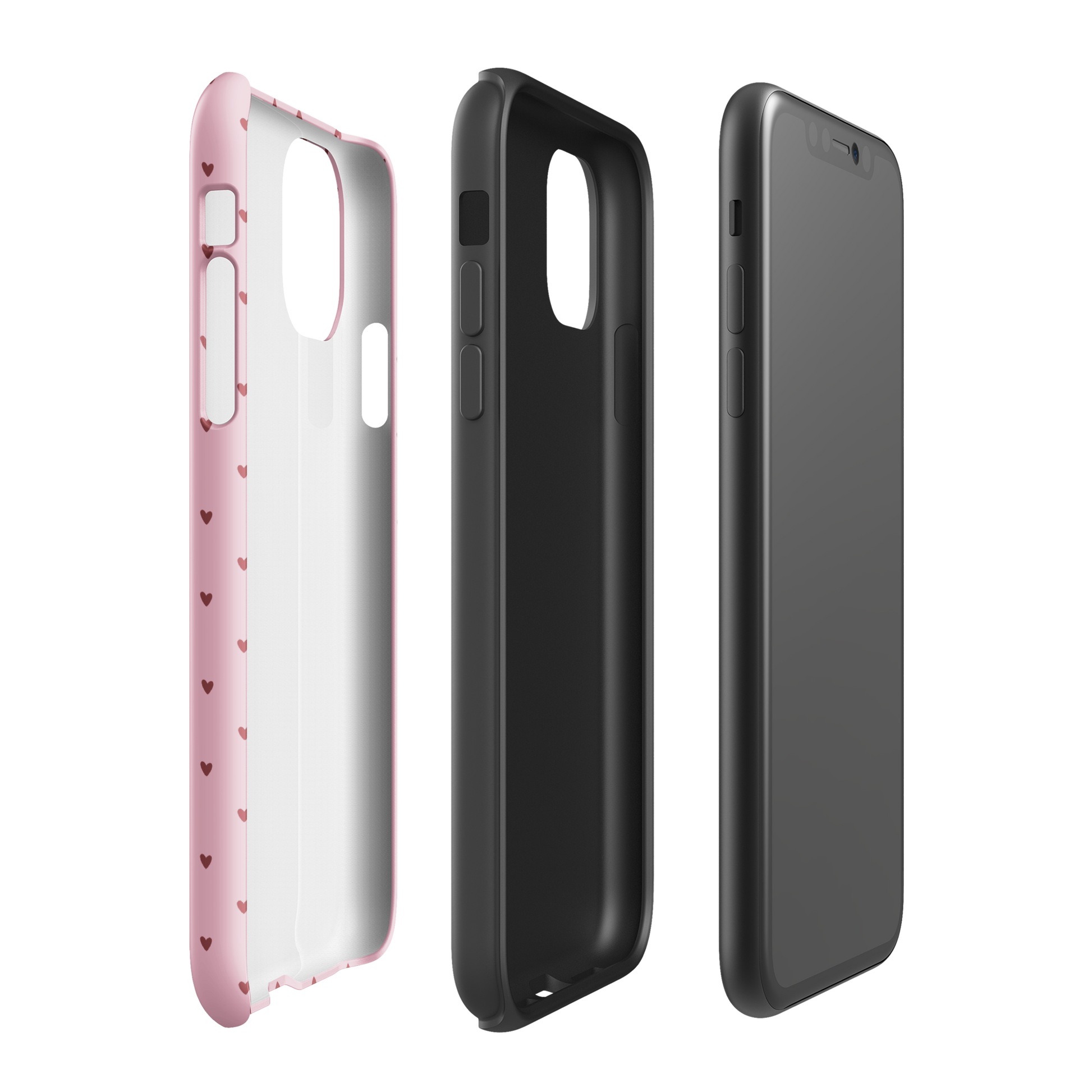 Phone Case for iPhone with Heart-Dot Pattern, featuring a minimalist and playful design showcasing tiny hearts on a pink background.