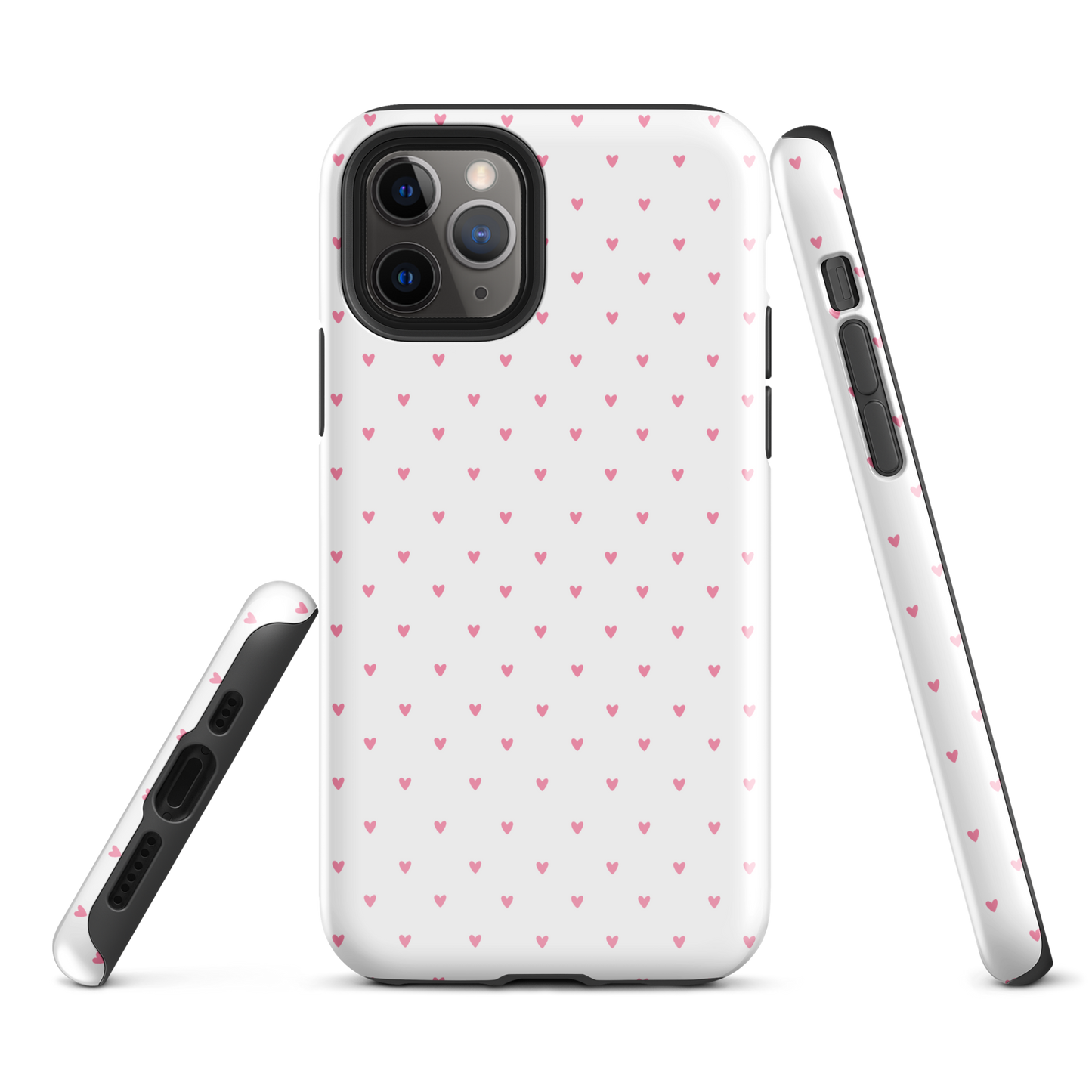 Phone Case for iPhone with heart-dot pattern in playful polka-dot style, featuring tiny hearts on a bold background.