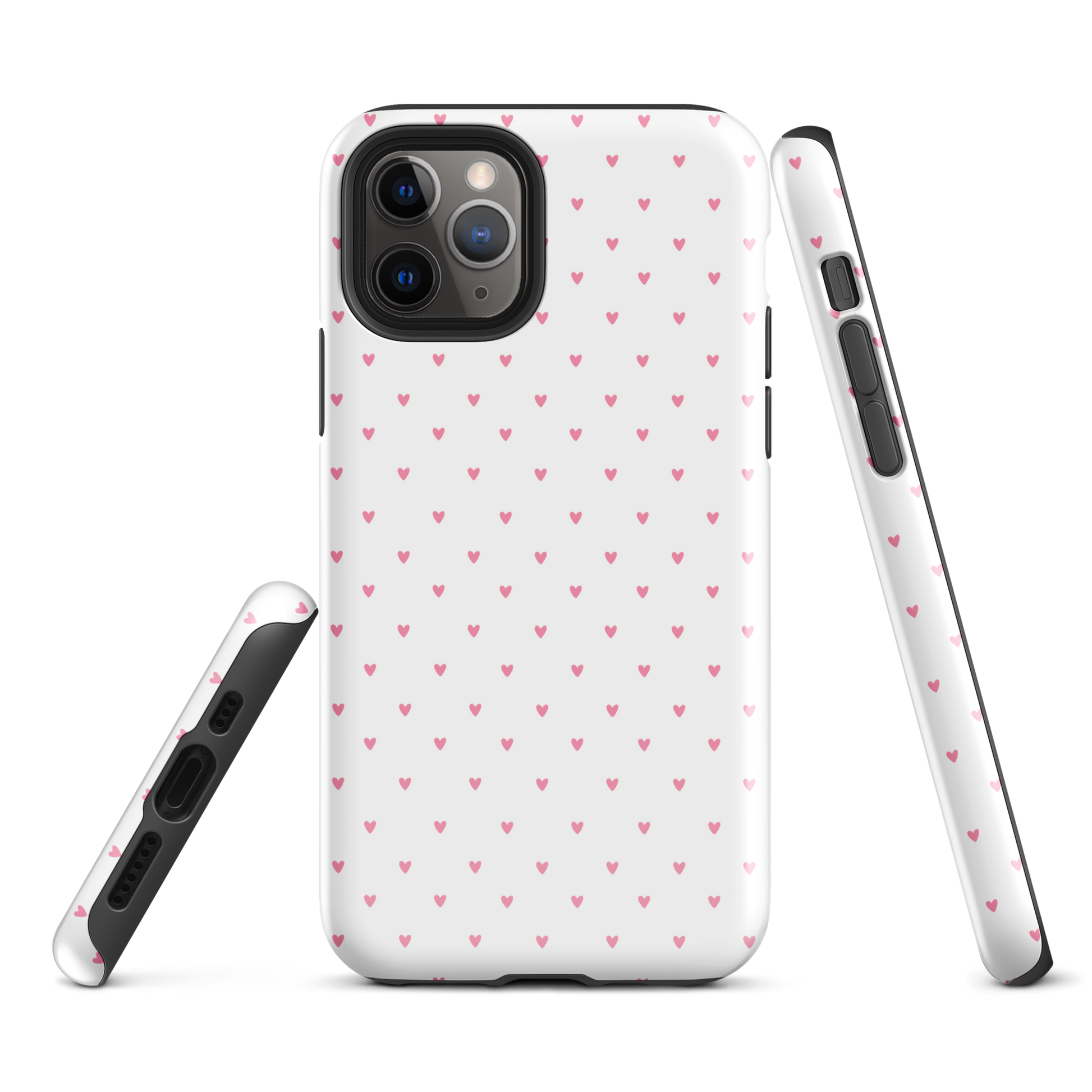 Phone Case for iPhone with heart-dot pattern in playful polka-dot style, featuring tiny hearts on a bold background.