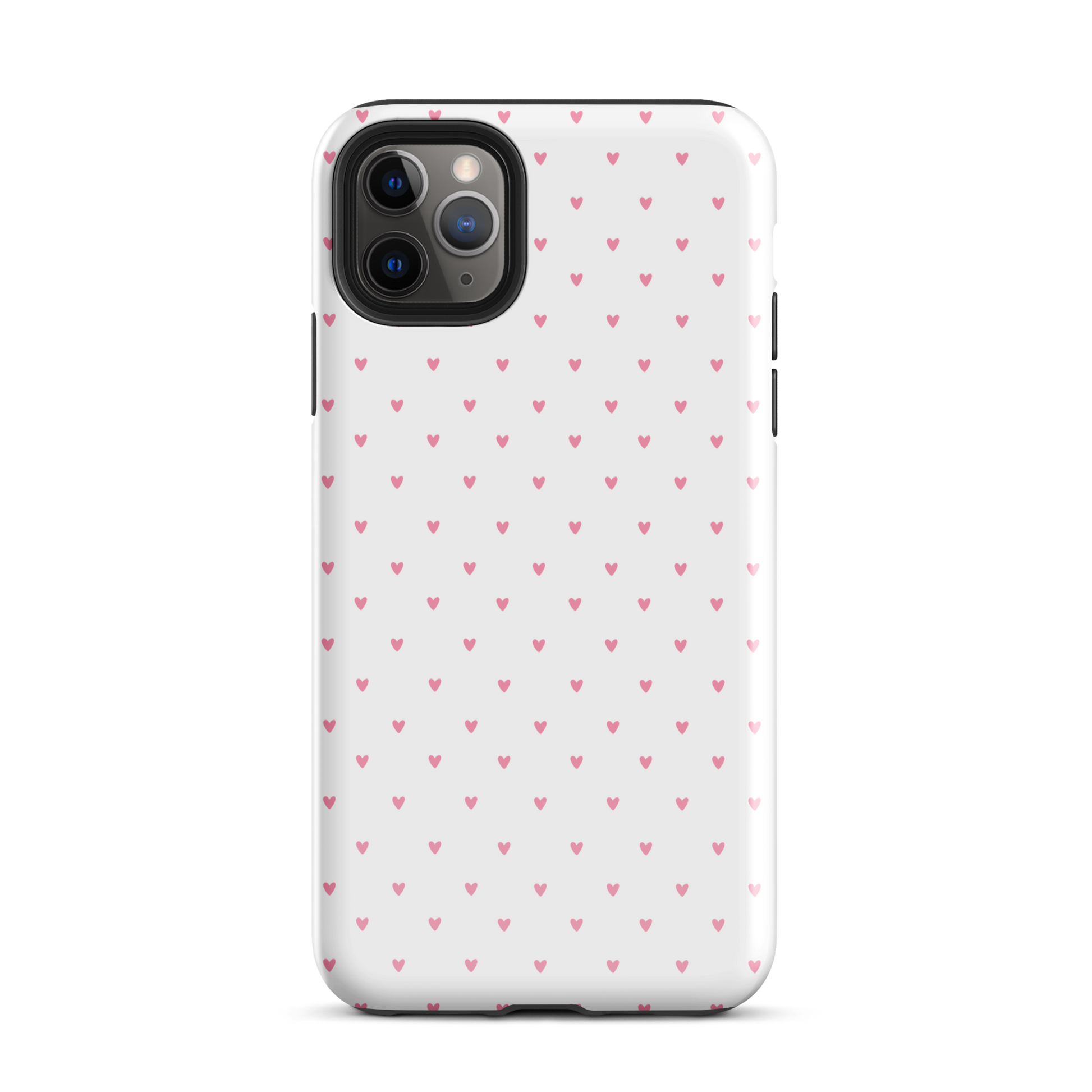 Phone Case for iPhone with heart-dot pattern, featuring cute and stylish pink heart polka-dots on white background.